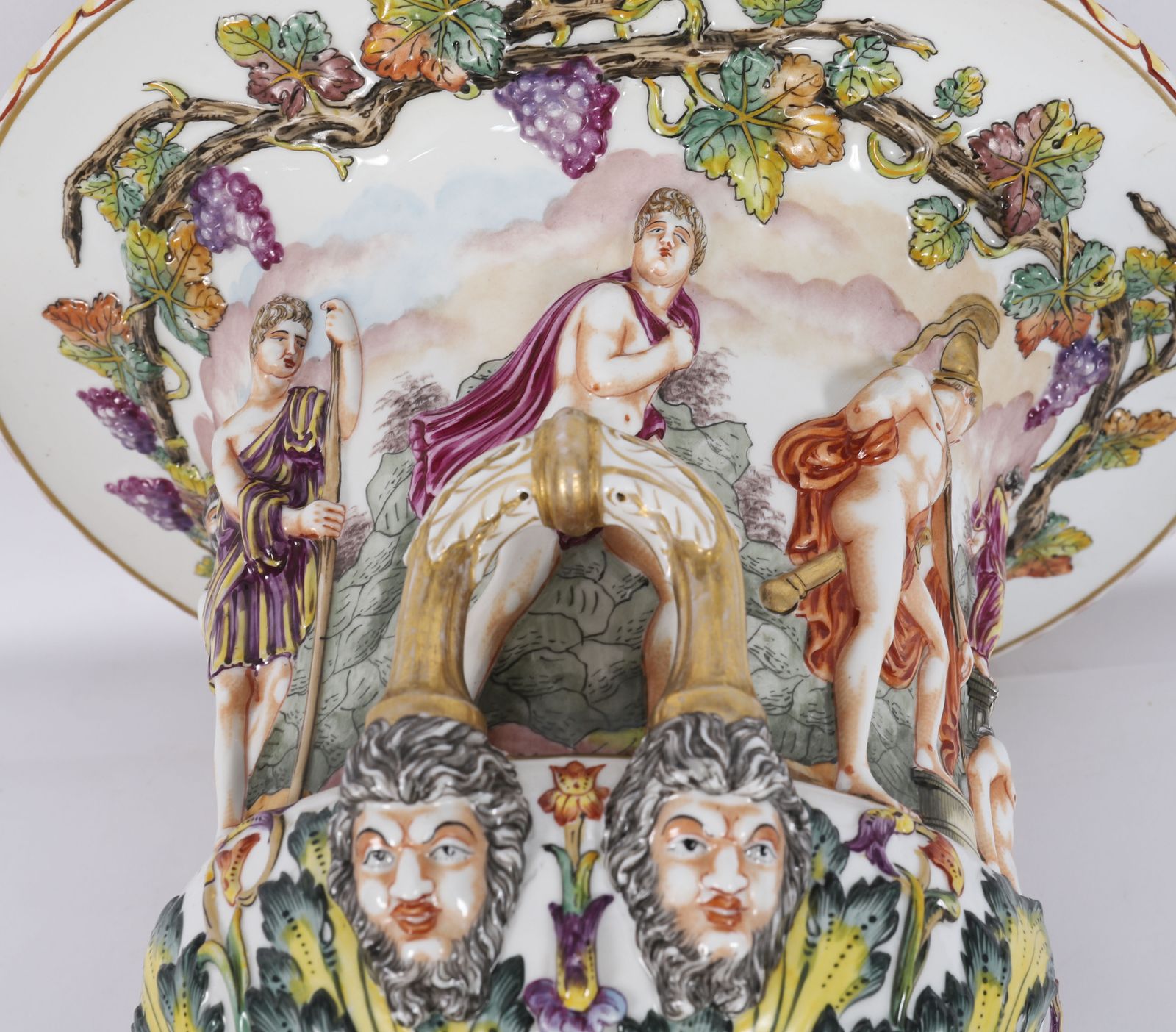 Antique Pair Large Italian Naples Capodimonte Urns / Vases 19th C photo buy