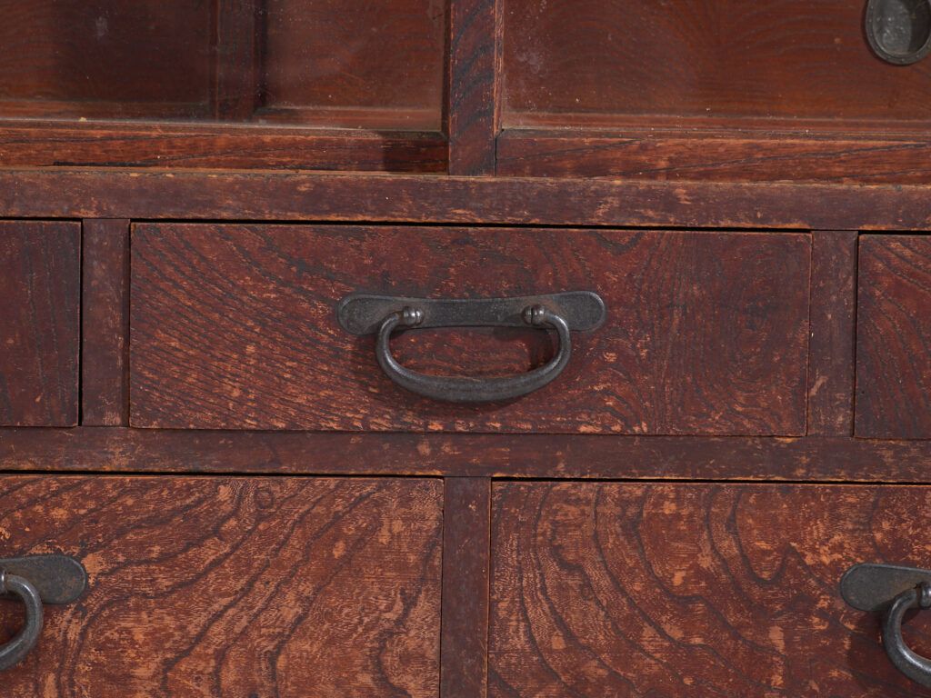 photo furniture Antique Japanese Tea Cabinet (Cha Tansu) With Glass Sliding Doors – Taisho / Showa – Circa 1920–1950