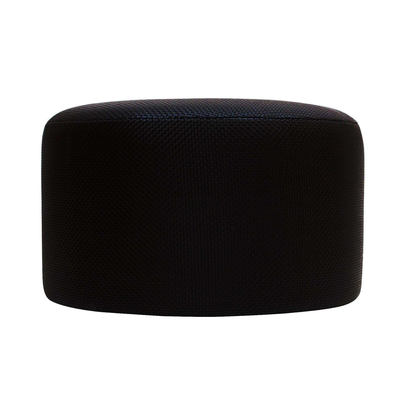 Contemporary La Design Wood Upholstered In Black Braided Lambskin Circular Pouf photo Furniture