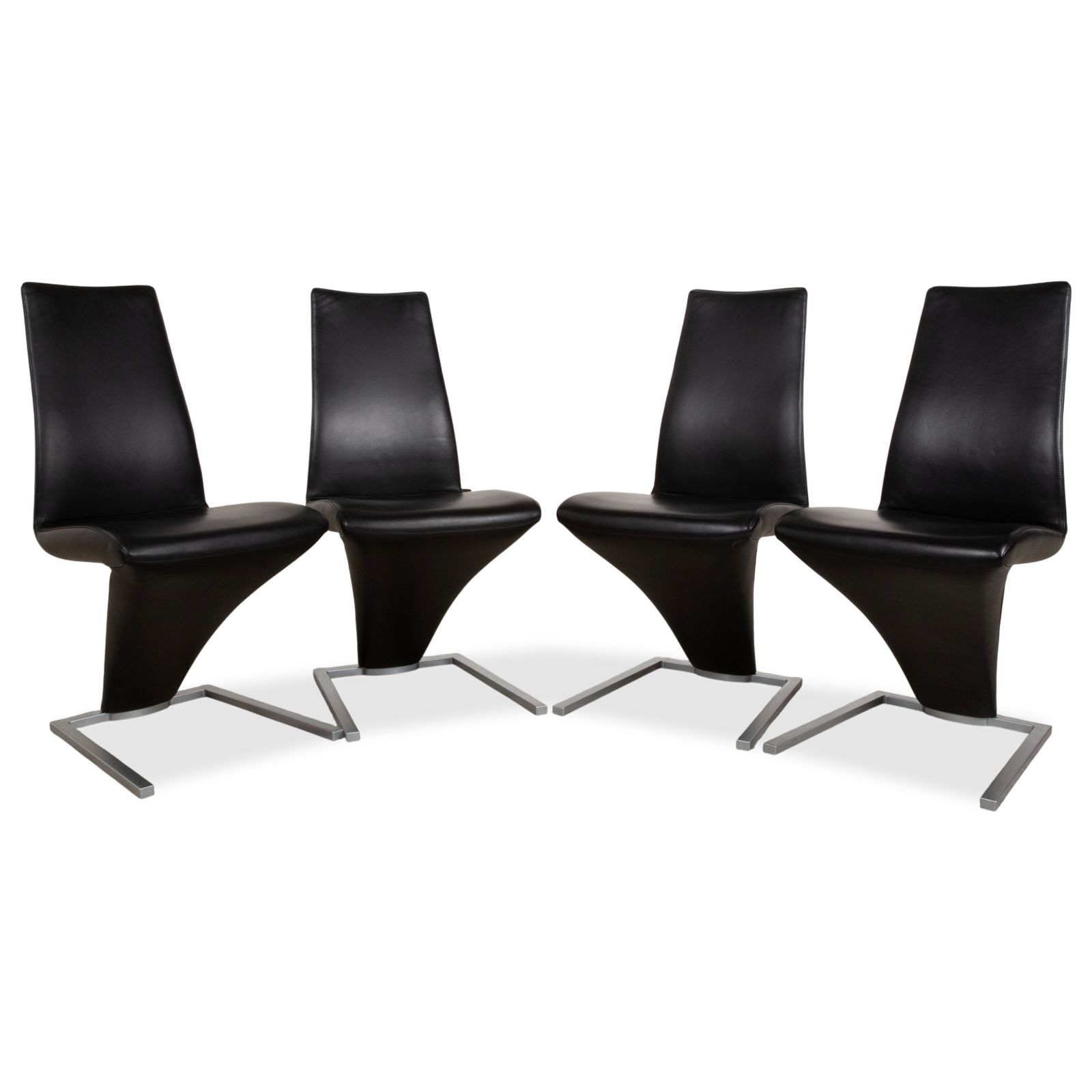 Set Of 4 Rolf Benz 7800 Leather Chairs, Black