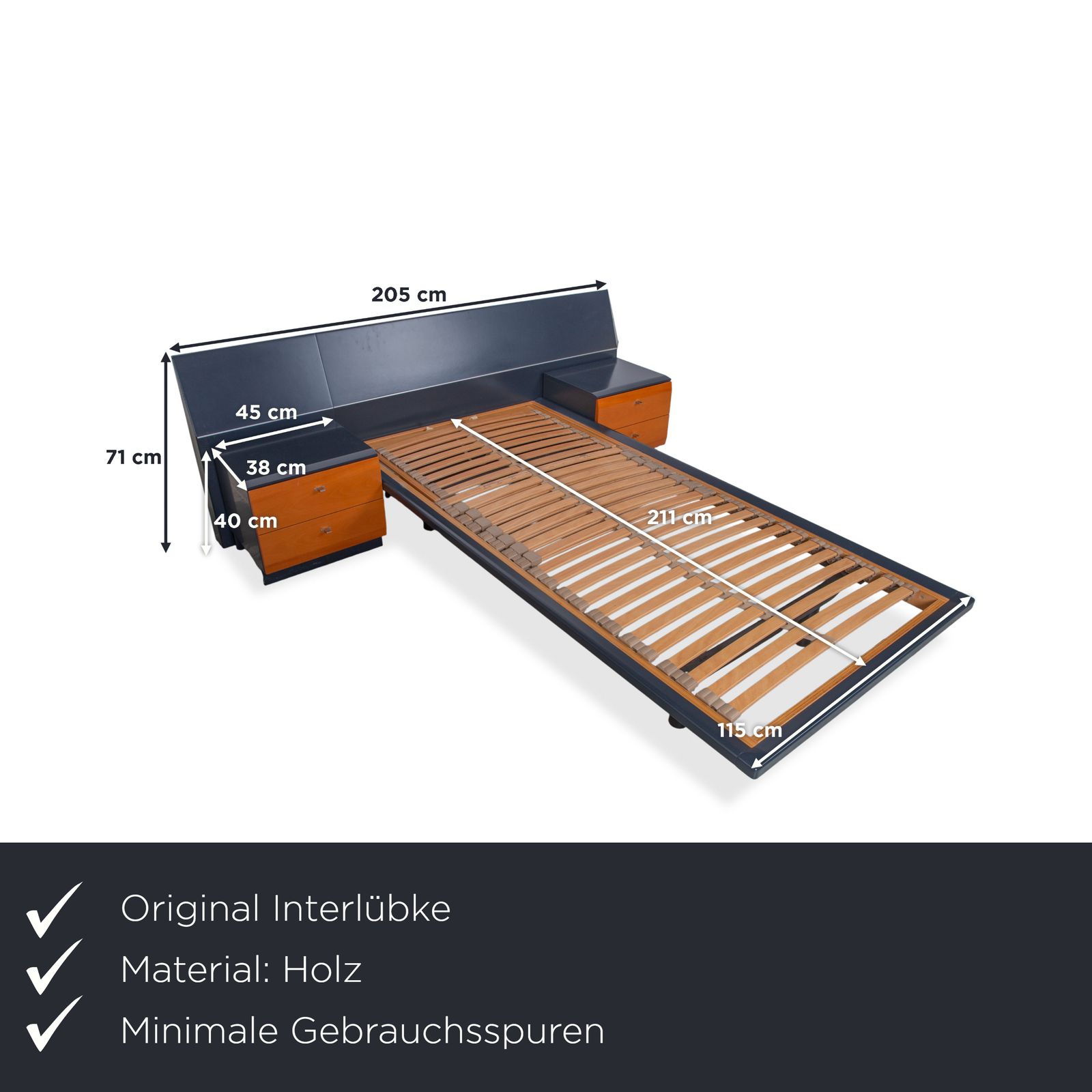 Ensemble de lit Interlübke en bois, bleu marine, bleu foncé, marron, chambre, fonction manuelle photo furniture