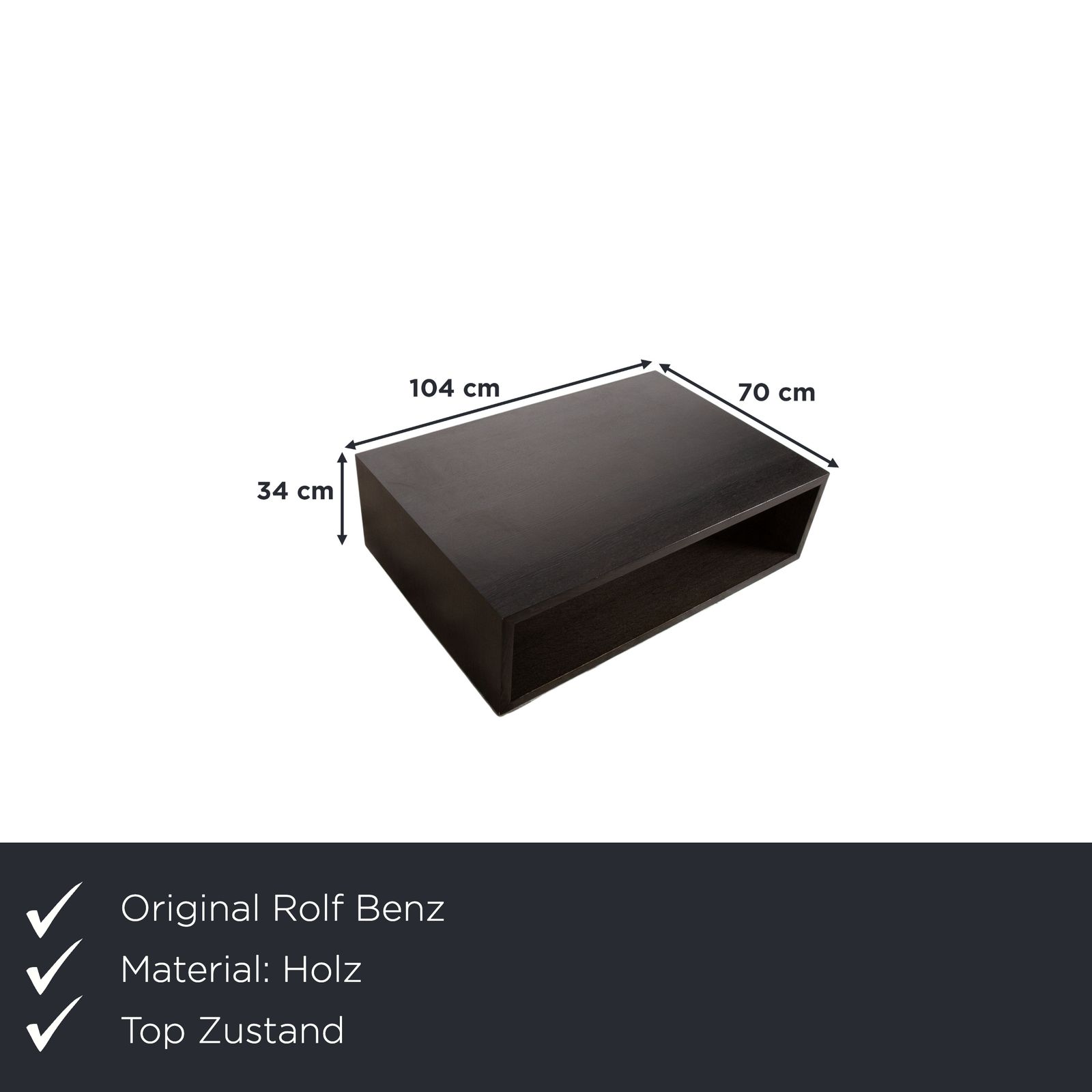 Rolf Benz houten salontafel, zwart/donkerbruin, chroom photo furniture