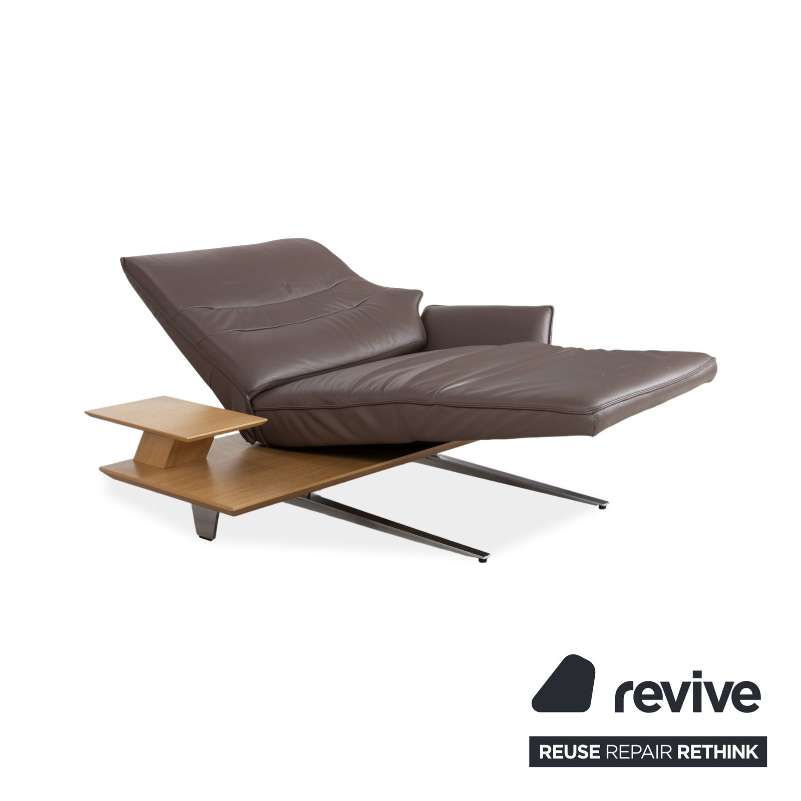 Méridienne Himolla 4905 en cuir, bois et métal, marron, fonction électrique photo vinterior