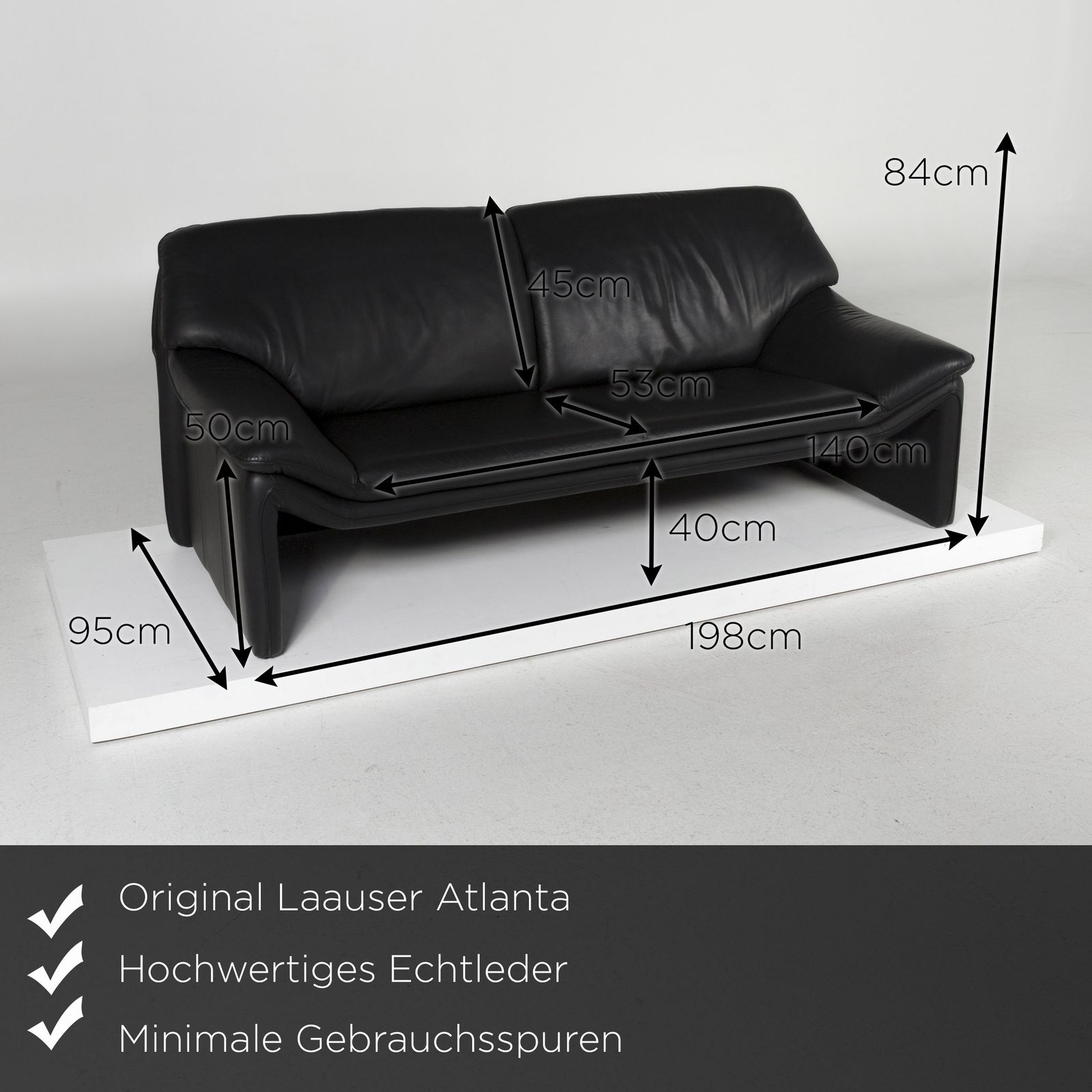 Laauser Atlanta Leren Bank Zwart Driezitter photo furniture