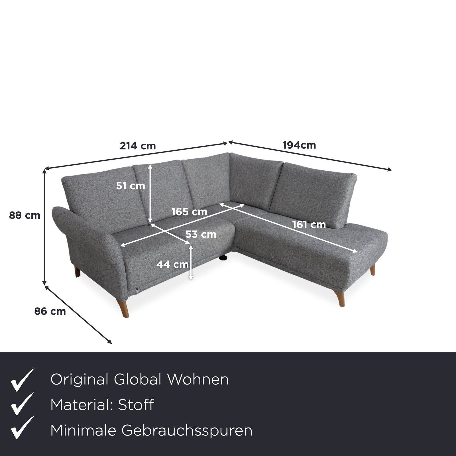 Canapé d'angle Global Living en tissu et bois, gris, méridienne à droite photo furniture