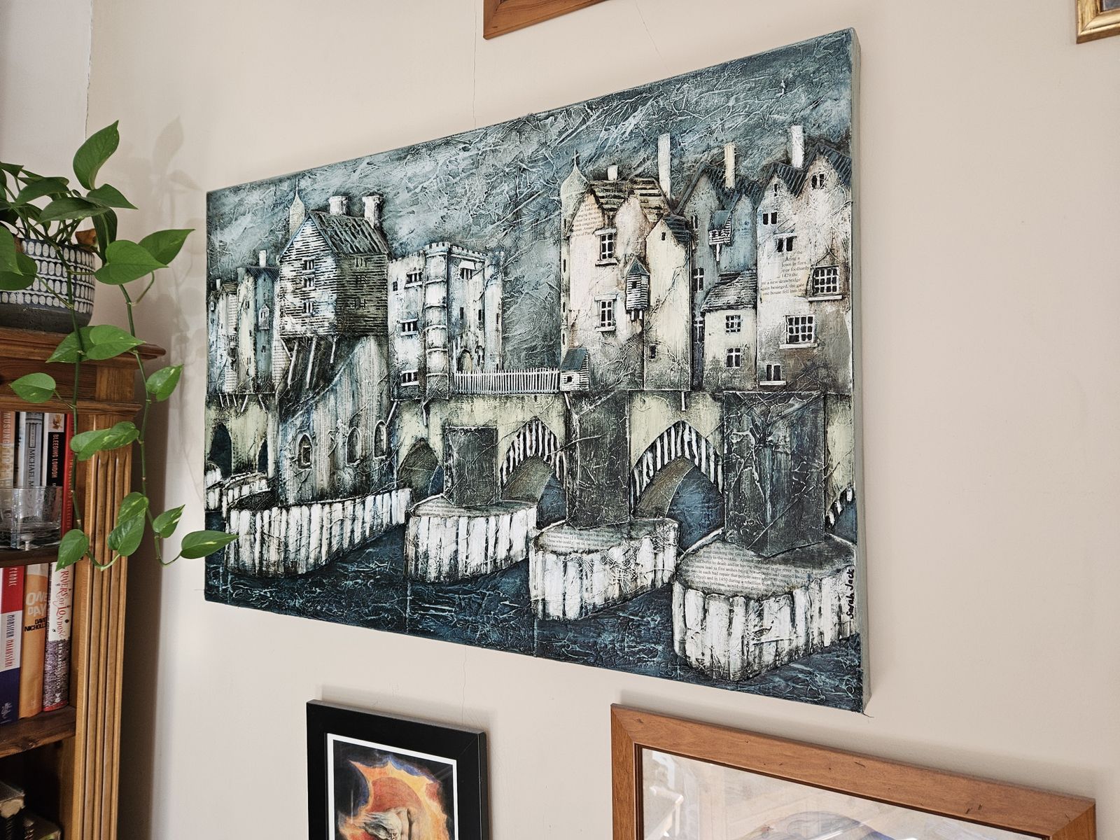 Original Old London Bridge Mixed Media Painting By Sarah Jacks photo furniture