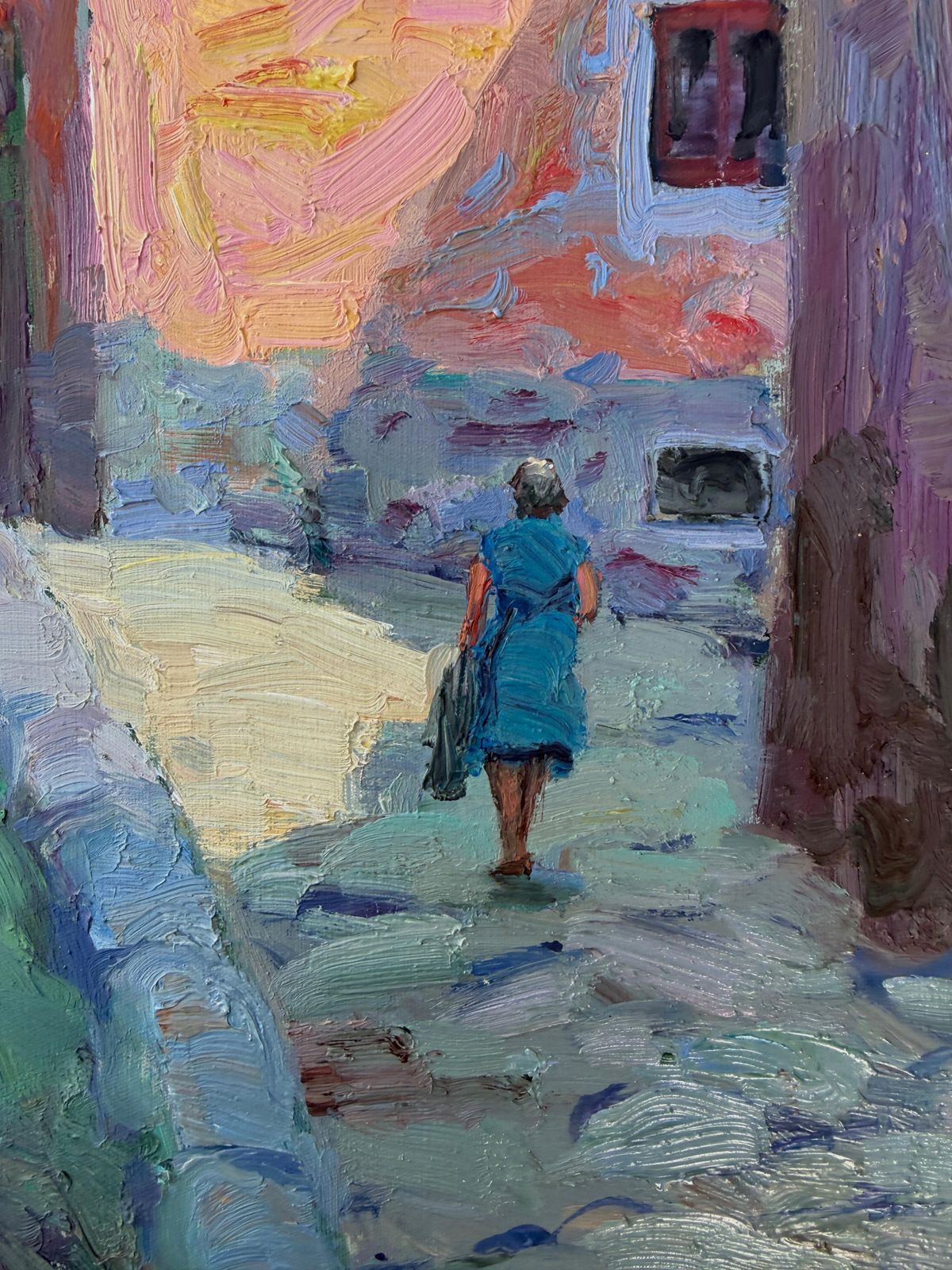 Jordi Baget Ballester – Spaans Dorpsgezicht Albarracín Teruel, Expressief Olieverfschilderij, Impressionistisch, 1970 photo for sale
