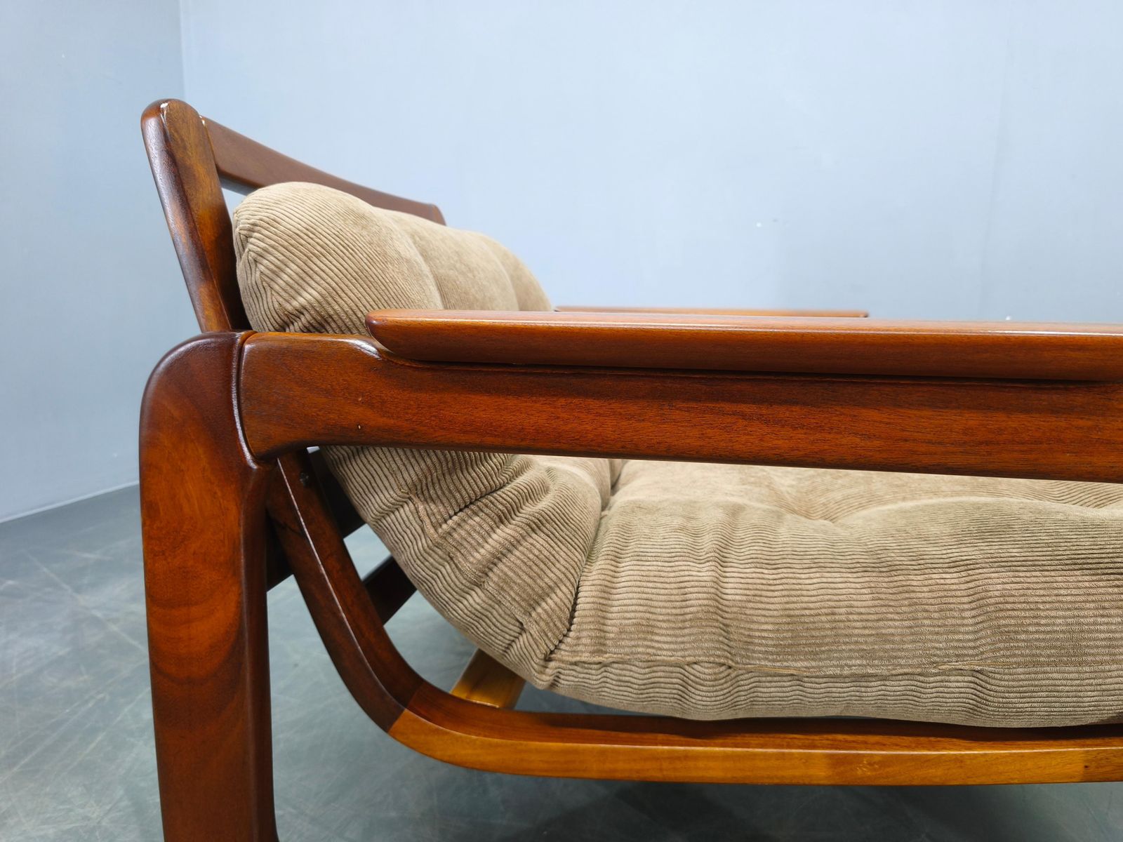 2840.0 Pair Scandinavian Lounge Chairs 1970s Wood Corduroy Upholstery photo