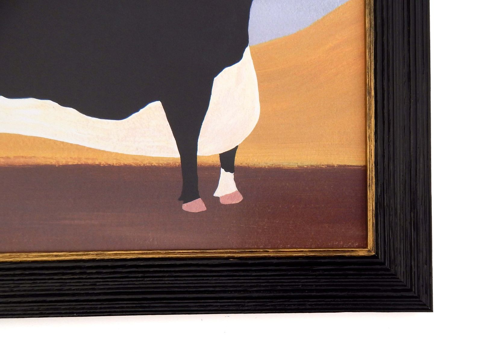 Naive Prize Hereford Bull Folk Art Cow Print In Hand Painted Black Frame By Matt Rix photo vintage