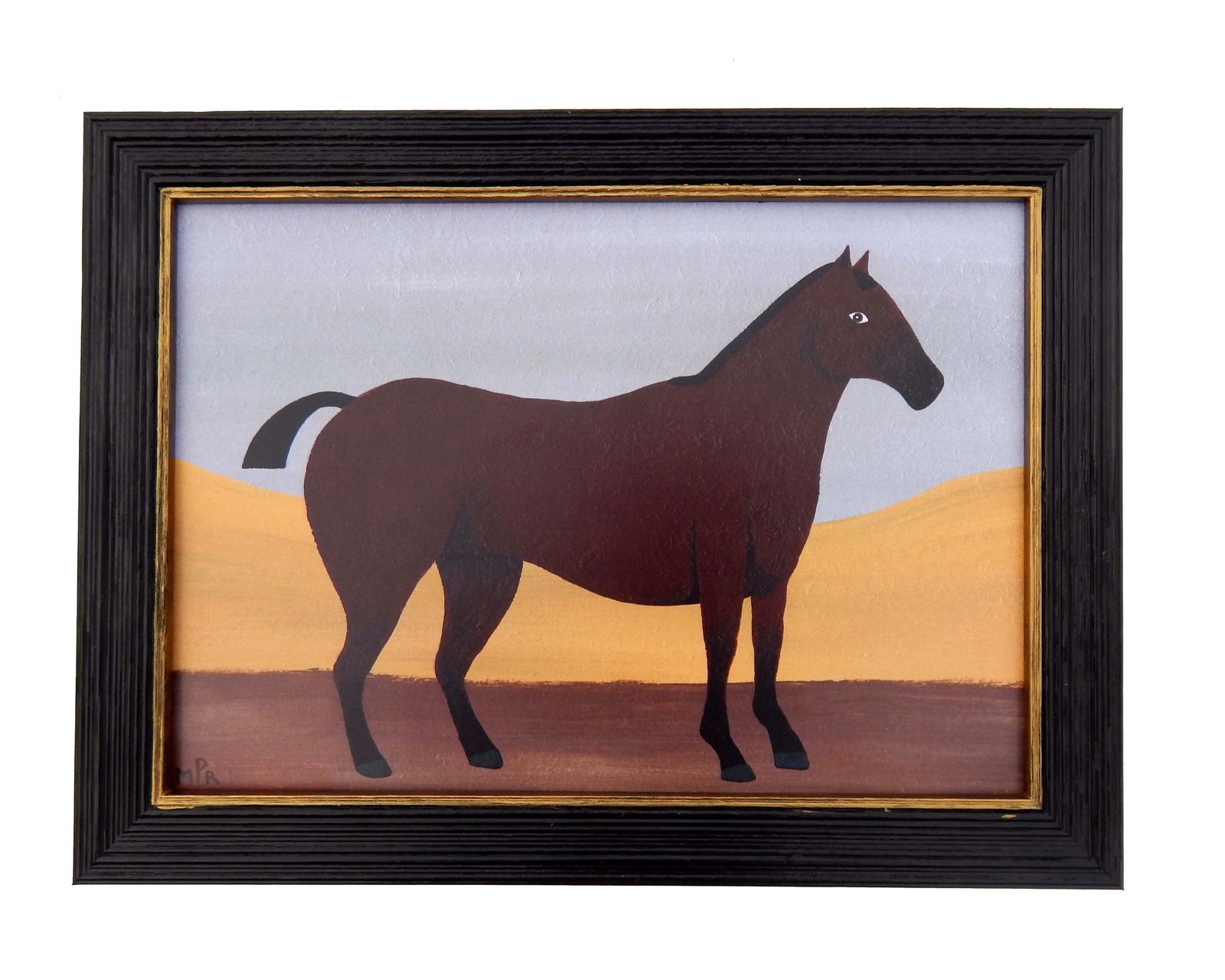 photo for sale Naive Prize Bay Mare Folk Art Horse Print In Hand Painted Black Frame By Matt Rix