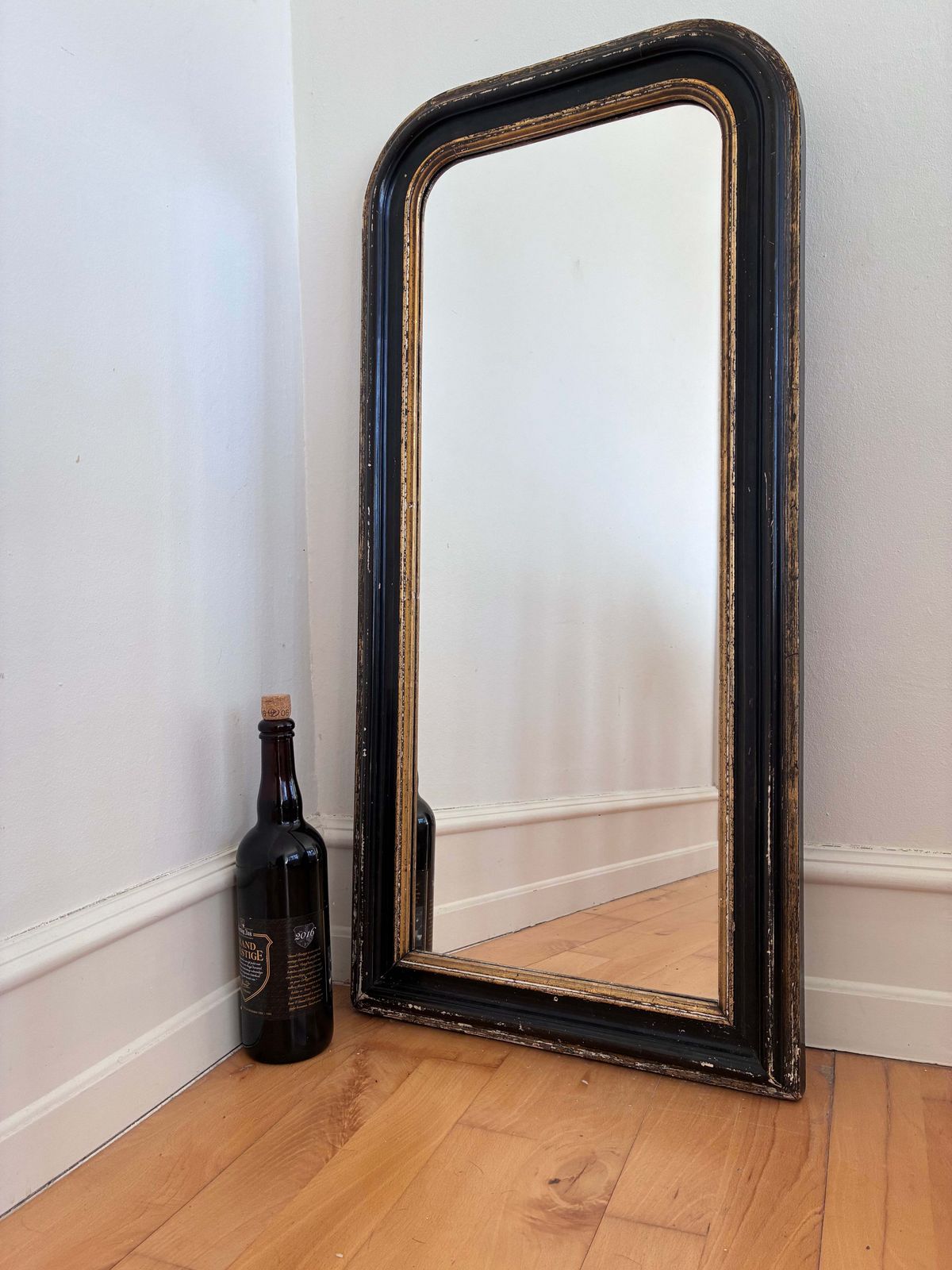 Antique French Louis Philippe Full Length Mirror – Black And Gold, Late 19th Century photo 849.0