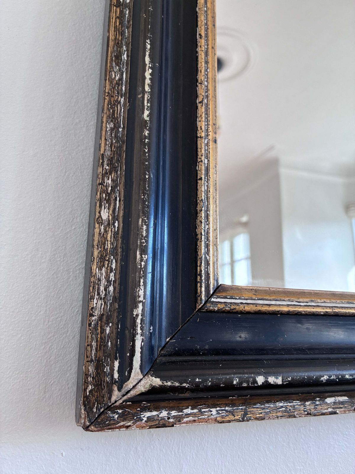 Antique French Louis Philippe Full Length Mirror – Black And Gold, Late 19th Century photo vinterior