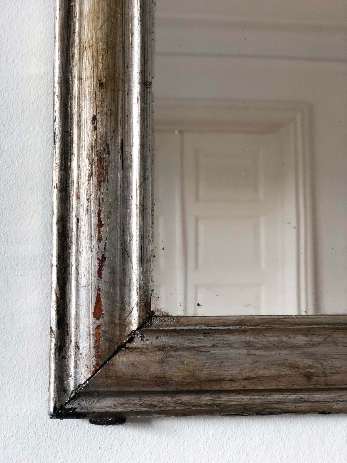 Antique French Louis Philippe Silvered Giltwood Mirror – Late 19th Century photo furniture