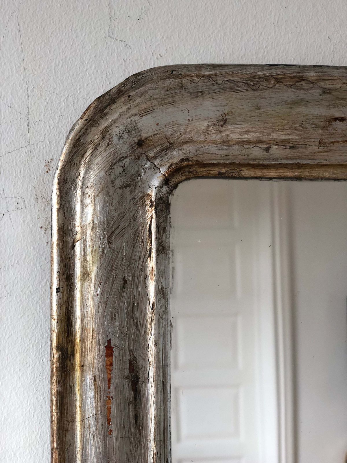 Antique French Louis Philippe Silvered Giltwood Mirror – Late 19th Century photo vinterior
