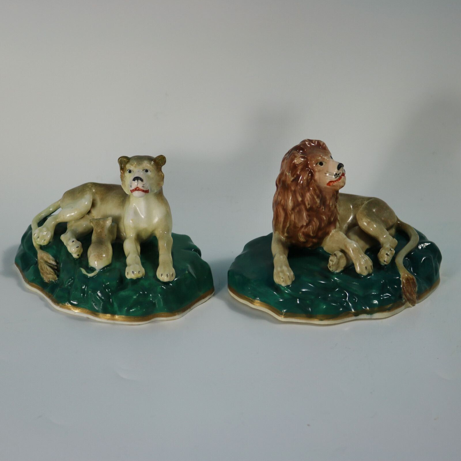 Rare Pair Staffordshire Lion And Lioness Figures photo for sale