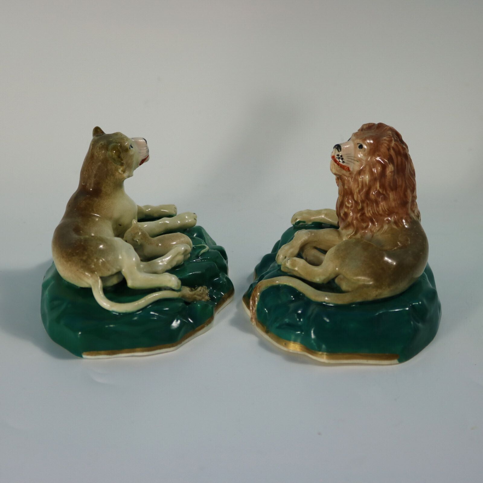 Rare Pair Staffordshire Lion And Lioness Figures photo vintage