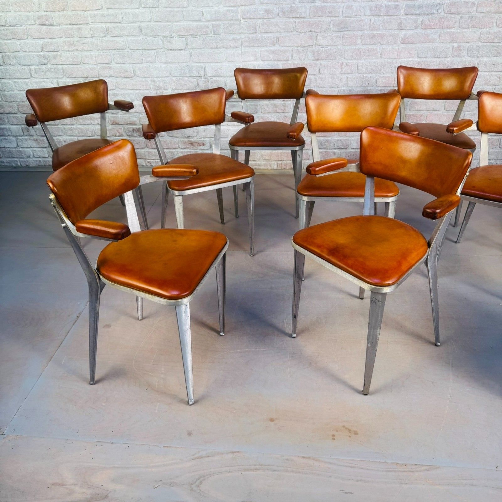 Set Of 10 Ernest Race Ba3 Dining Chairs – Tan Leather Mid Century Modern Icons photo furniture