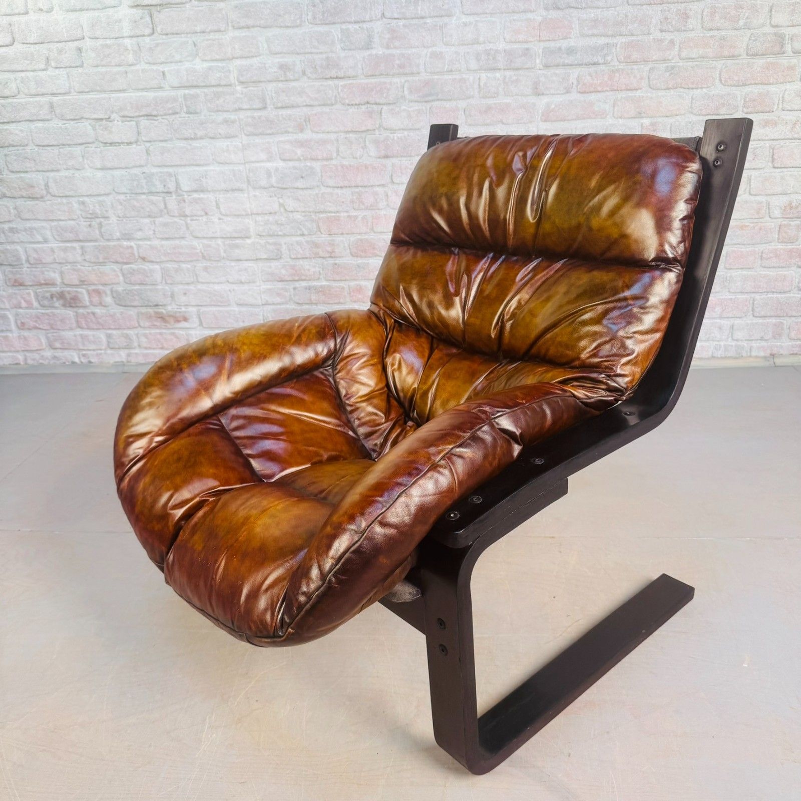 photo for sale Vintage 1970s Swedish Cantilever Tan Leather Armchair – Stylish, Comfortable