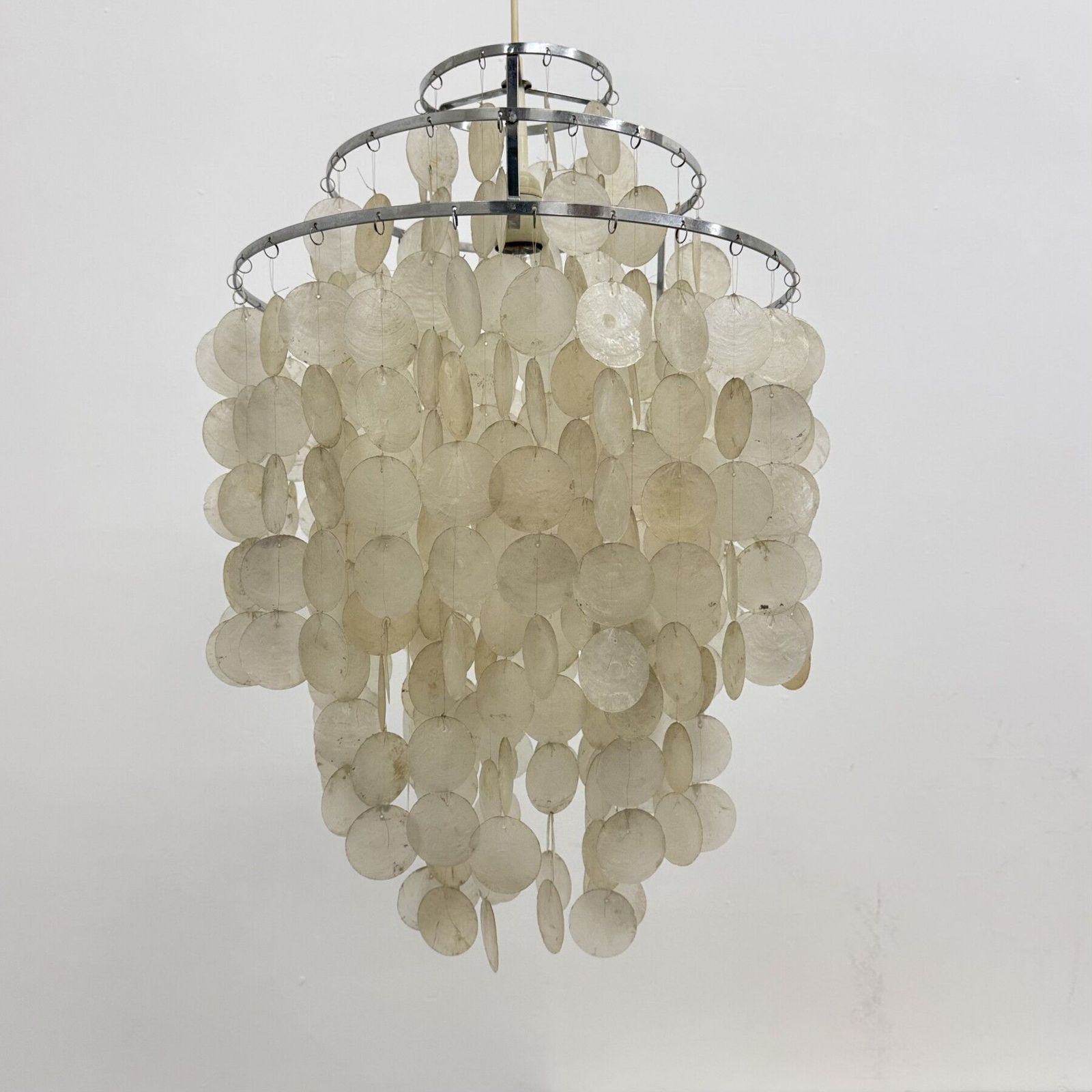 Mid Century Mother Of Pearl Capiz Shell Verner Panton Style Hanging Lamp , 1970s photo vinterior