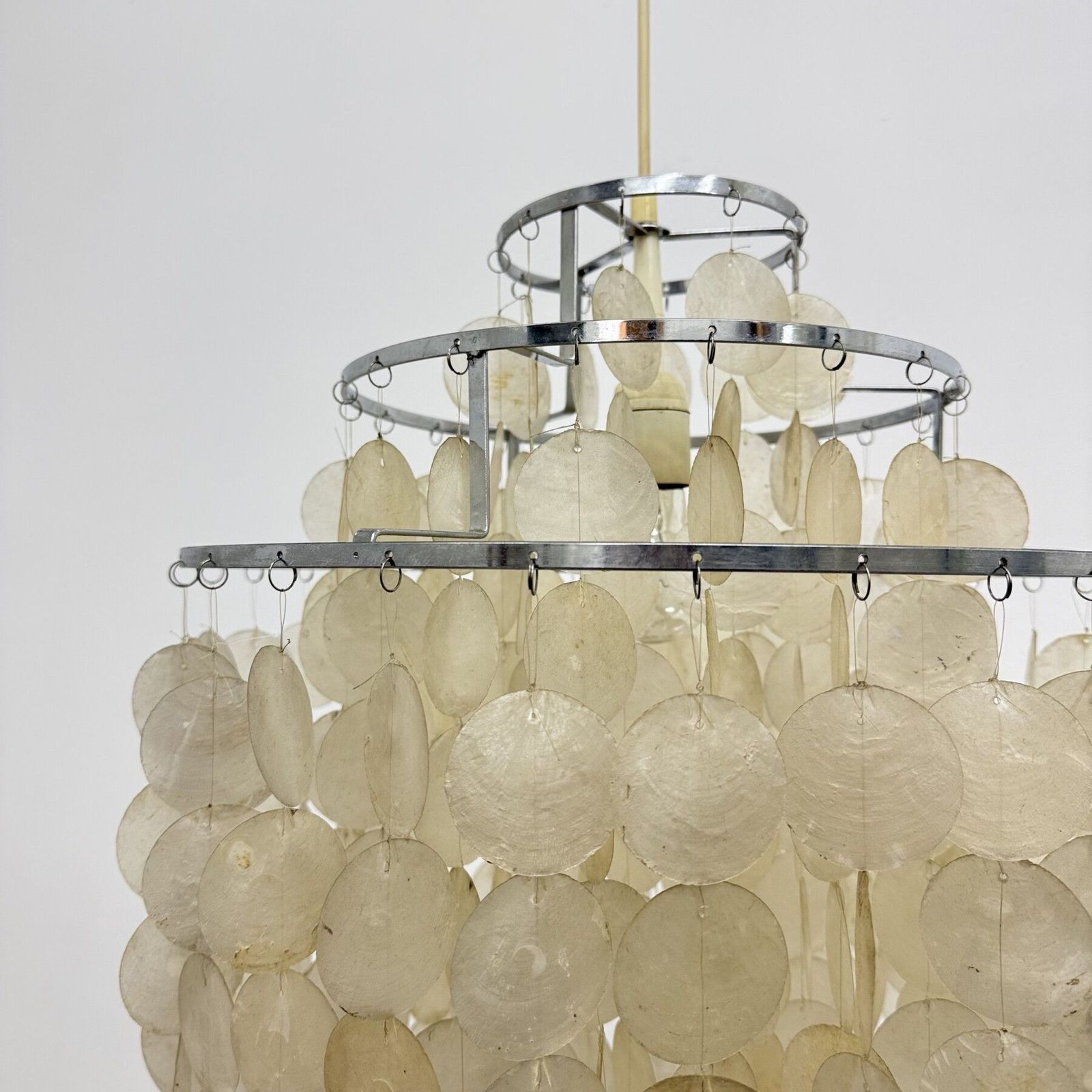 Mid Century Mother Of Pearl Capiz Shell Verner Panton Style Hanging Lamp , 1970s photo vintage