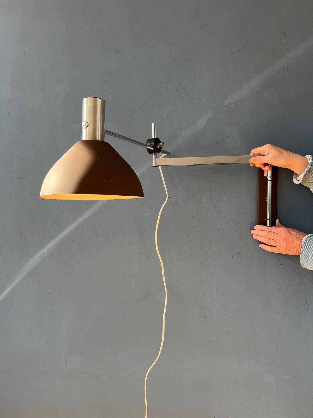 Dijkstra Swivel Arm Mid Century Wall Lamp With Brown Shade photo Lighting