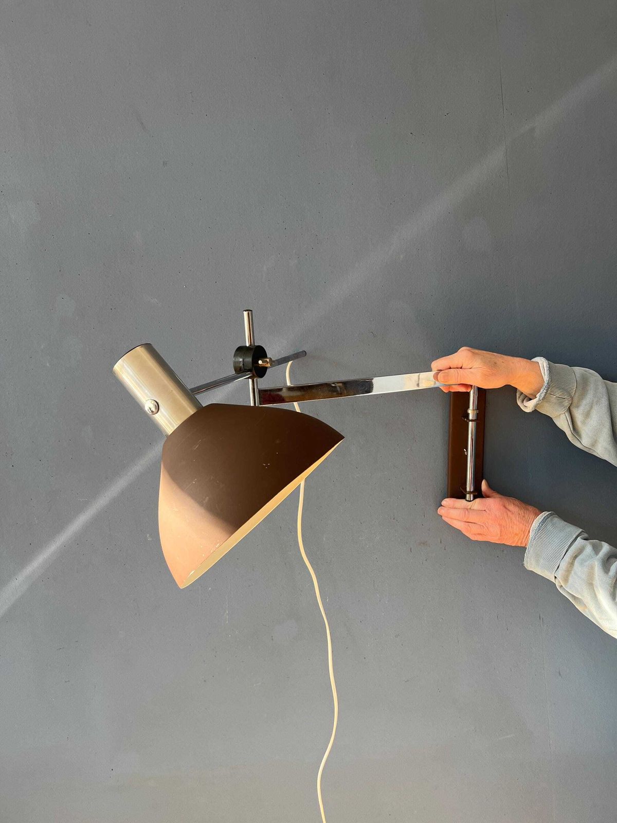 Dijkstra Swivel Arm Mid Century Wall Lamp With Brown Shade photo buy