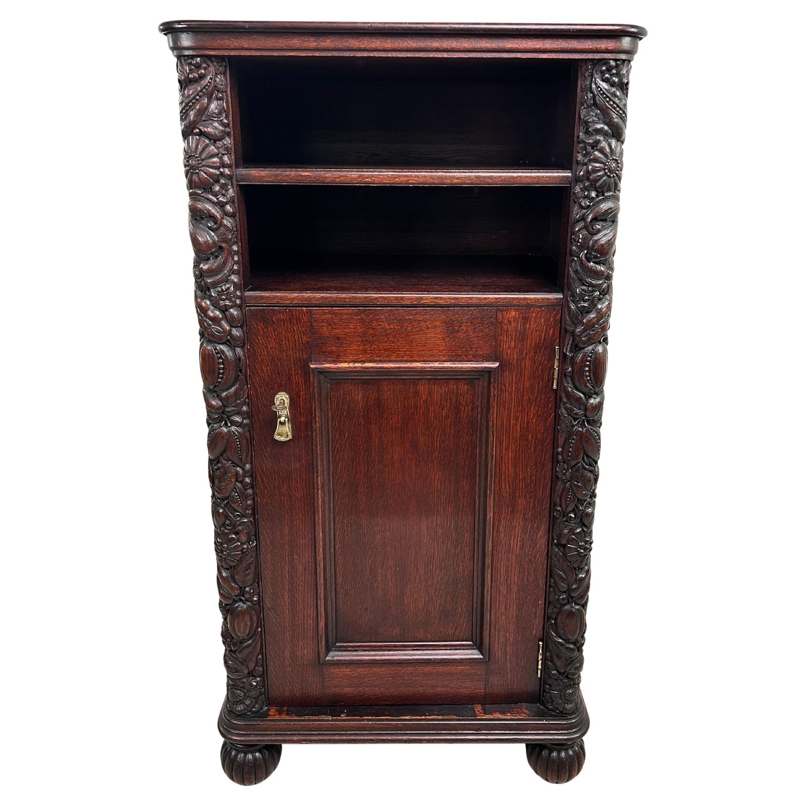 Art Nouveau Cabinet With A Shelf With Distinctive Floral Carvings