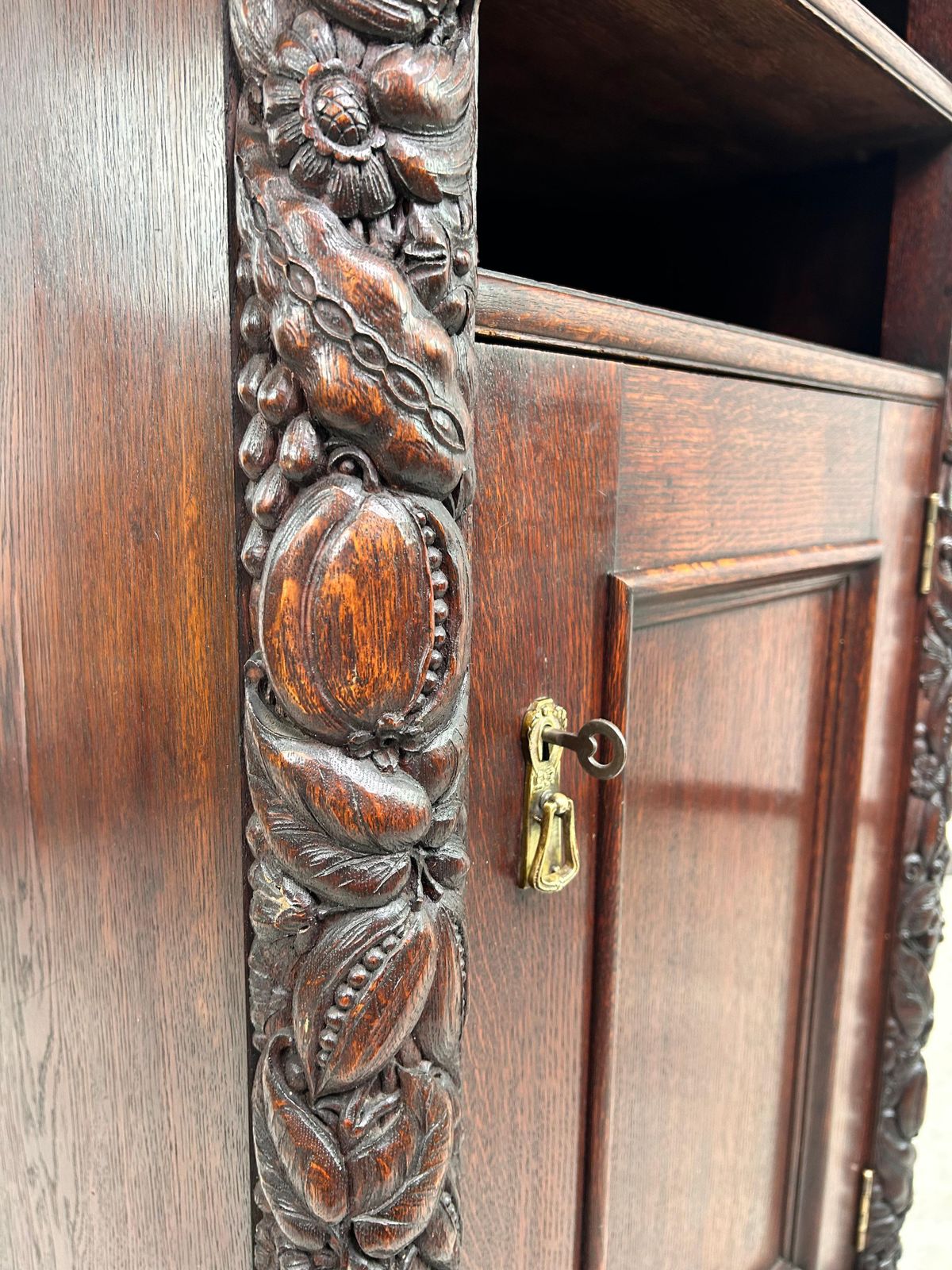 Art Nouveau Cabinet With A Shelf With Distinctive Floral Carvings photo buy
