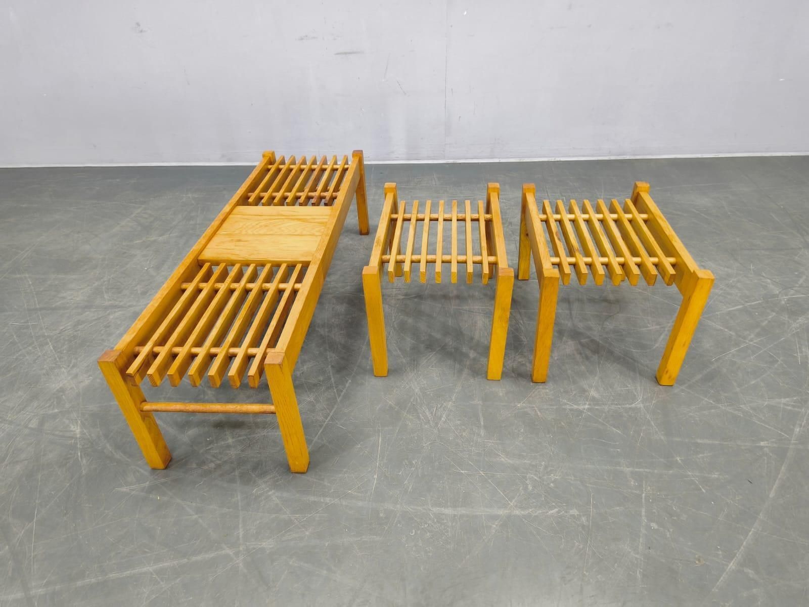 Set Of Three Mid Century Wooden Plant Stands, Czechoslovakia 1970s photo furniture