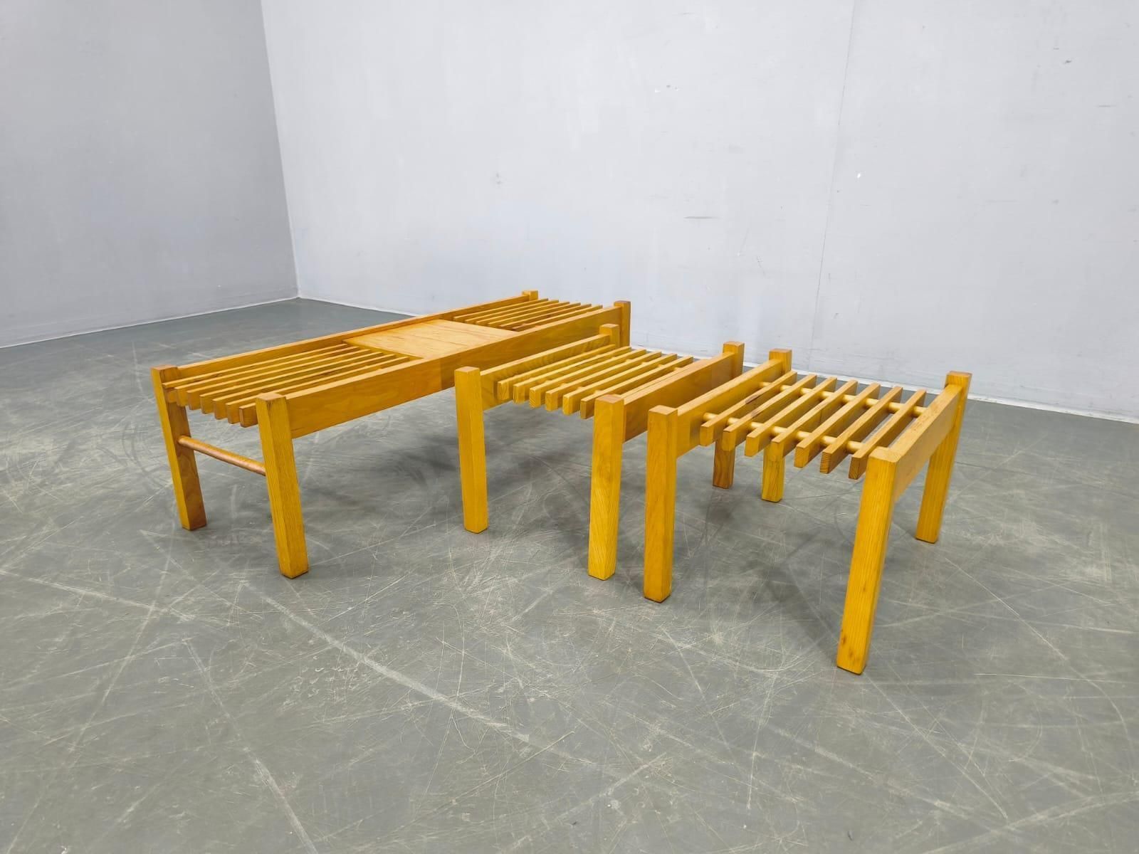Set Of Three Mid Century Wooden Plant Stands, Czechoslovakia 1970s photo for sale