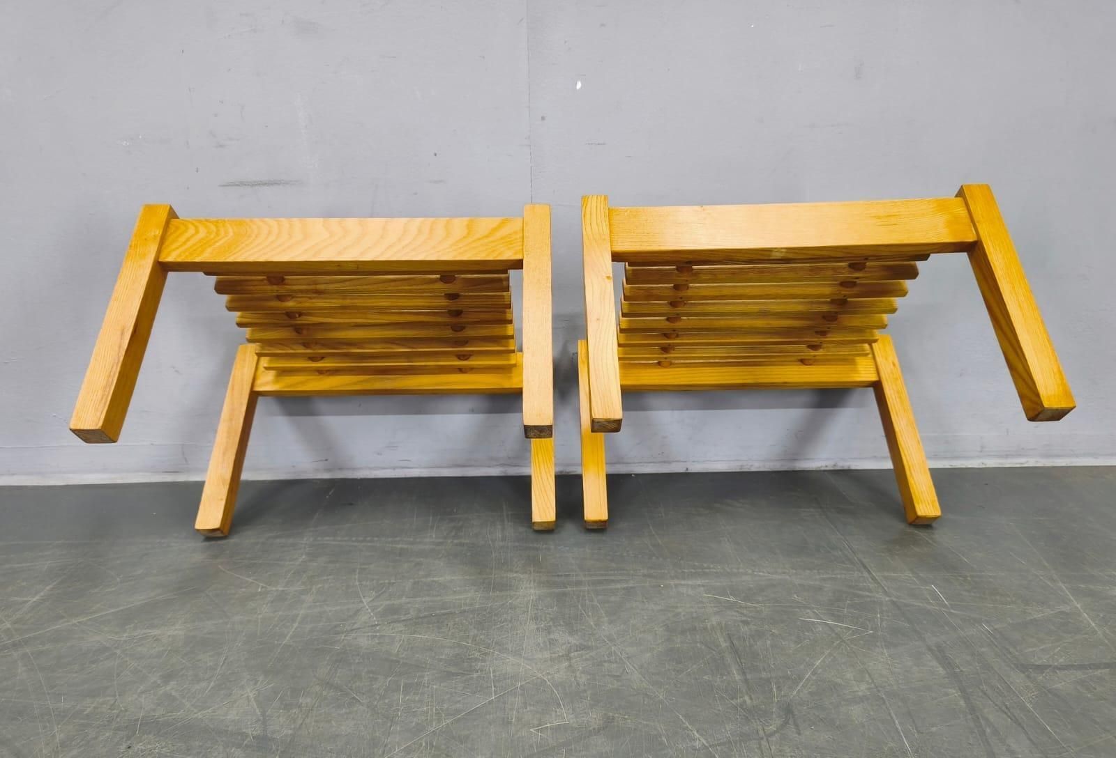 Set Of Three Mid Century Wooden Plant Stands, Czechoslovakia 1970s photo vintage