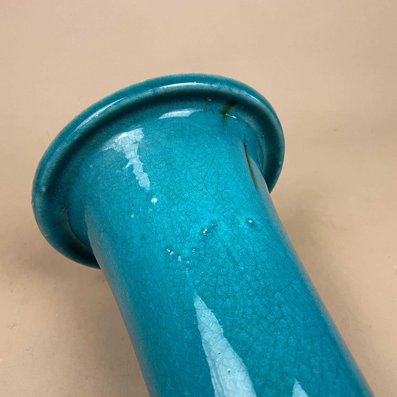 125.0 Oriental Antique Decorative Vase Ceramic Pot Chinese Vintage Display Turquoise Glaze Asian Lion Face Detail Feet Flute photo
