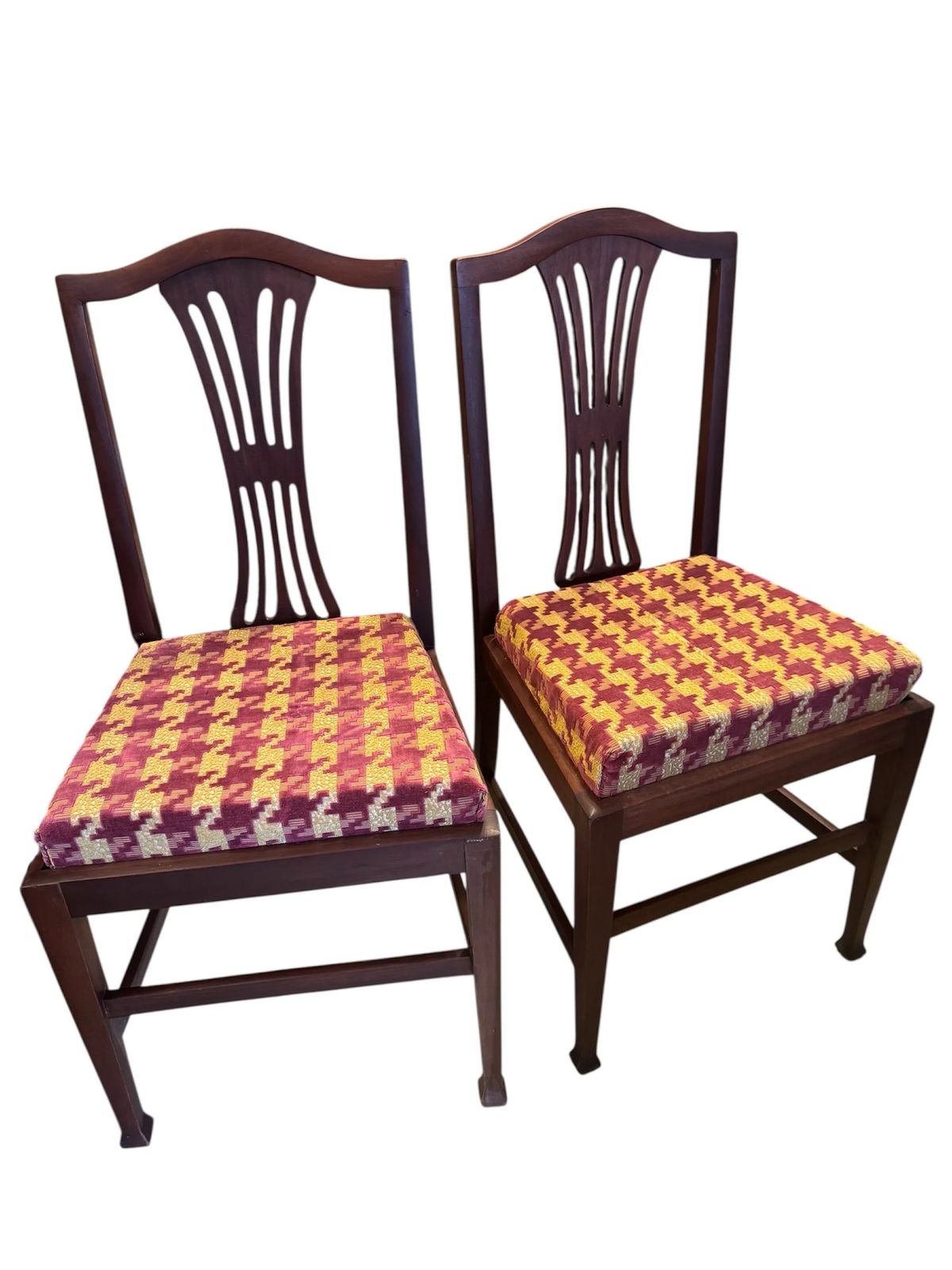 Antique Pair Of Mahogany Georgian Chairs Reupholstered In Luxury Fabric