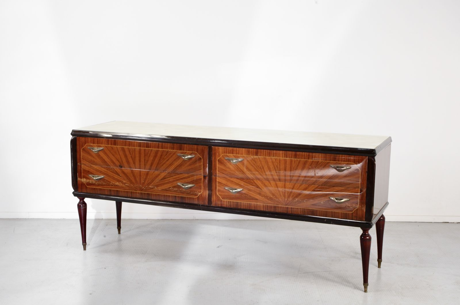 Furniture Midcentury Italian Sideboard / Dresser In Walnut And Brass. Vintage Modern photo