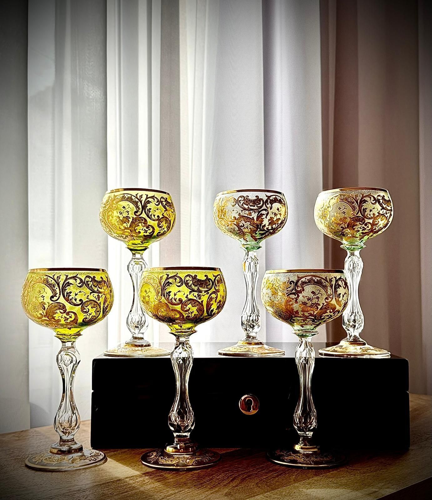 Set Of 6 Antique Gilded Roemer Wine Glasses, 19th Century photo 495.0