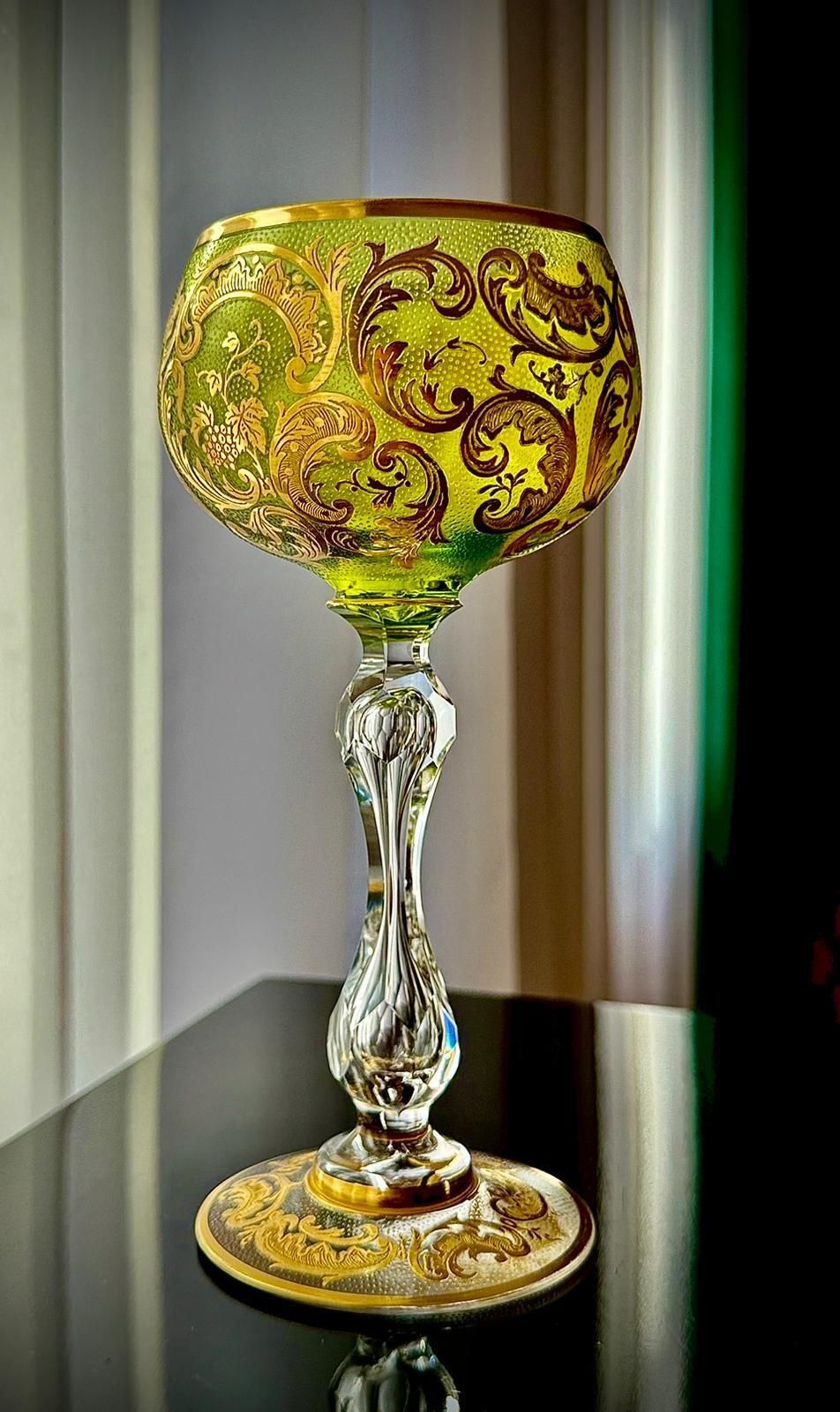 photo buy Set Of 6 Antique Gilded Roemer Wine Glasses, 19th Century