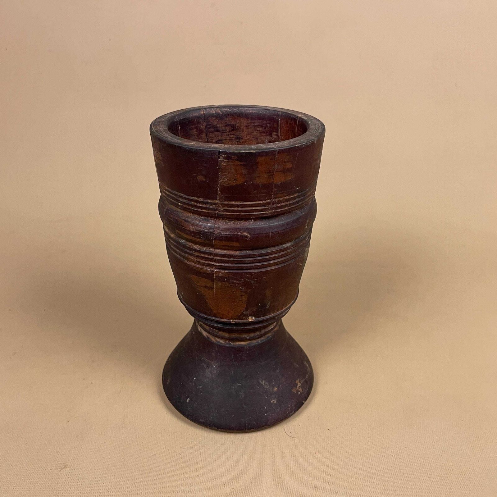 Antique Wooden Goblet Vase Hand Turned Rustic Decorative Wood Chalice Round Vessel