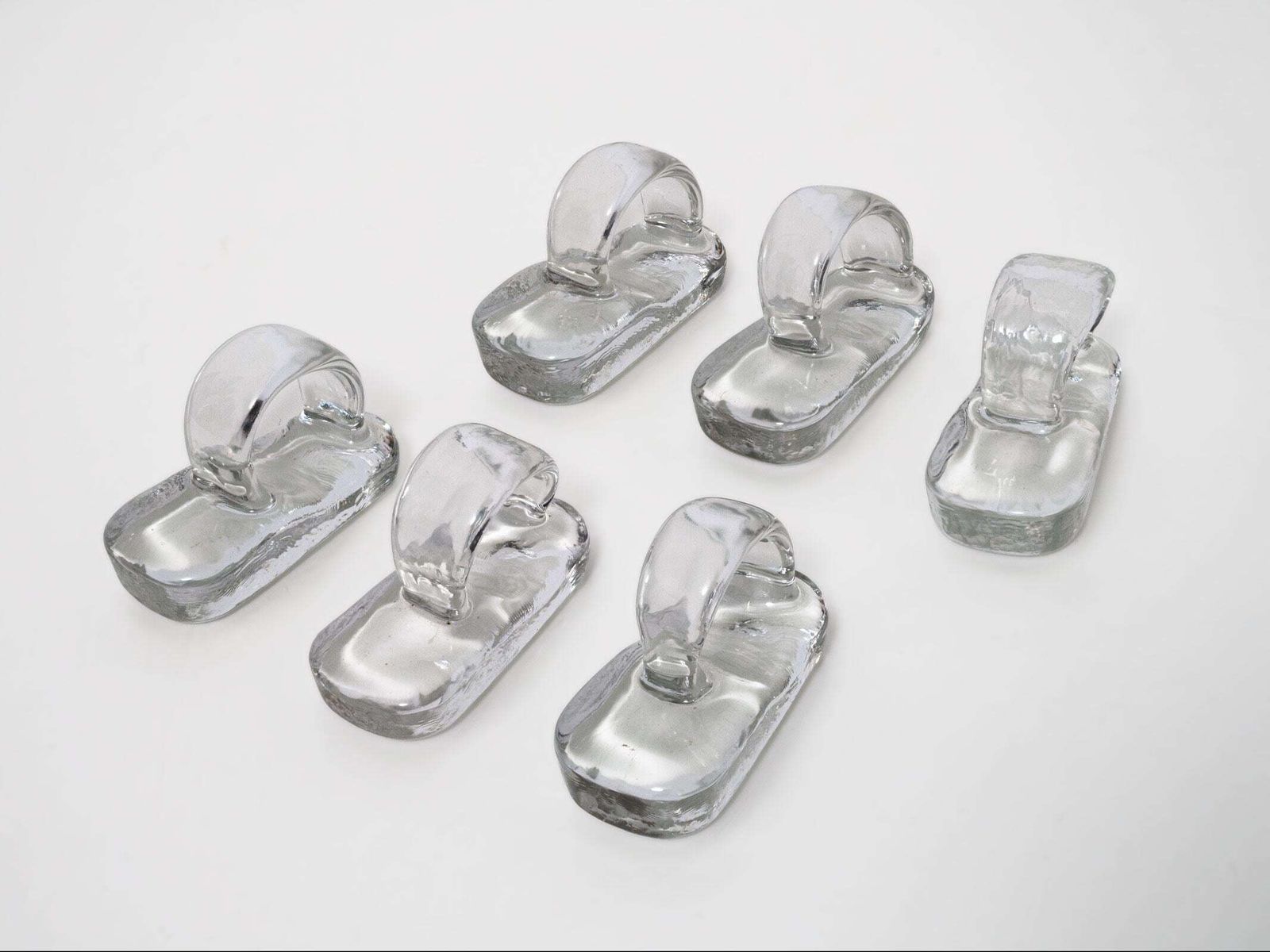 Set Of Six Clear Glass Mid Century Napkin Rings – Vintage Art Glass Holders photo vinterior