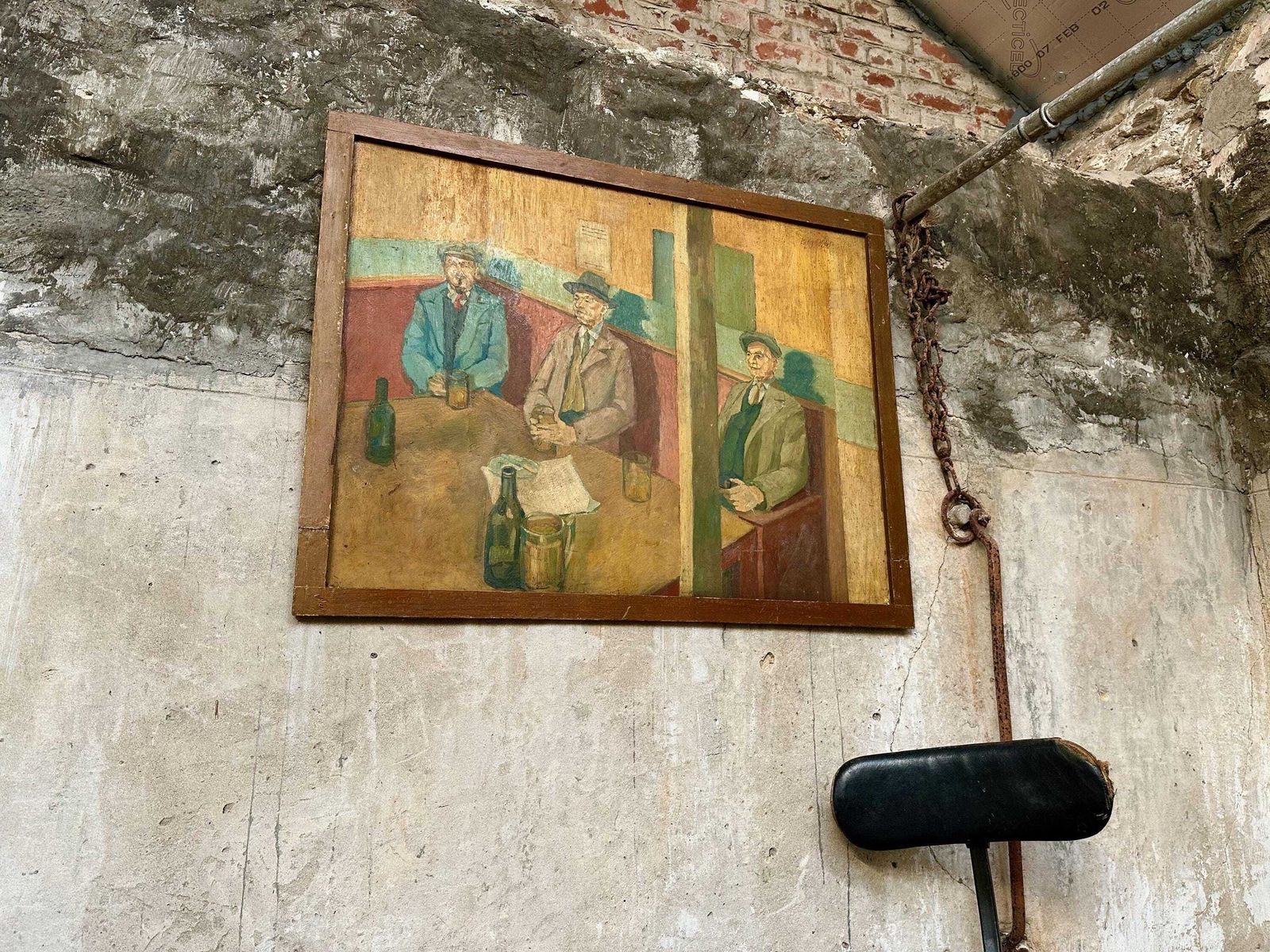 photo furniture Large Naive Original Oil Painting On Board Welsh Gentlemen Drinkers In Tavern Pub 1960