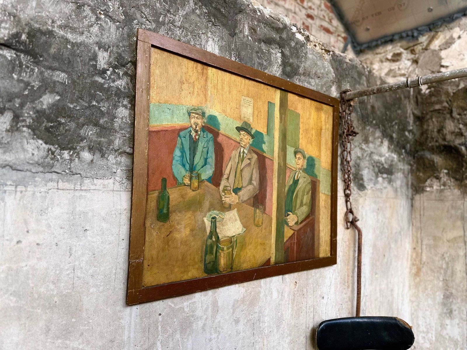 photo vinterior Large Naive Original Oil Painting On Board Welsh Gentlemen Drinkers In Tavern Pub 1960