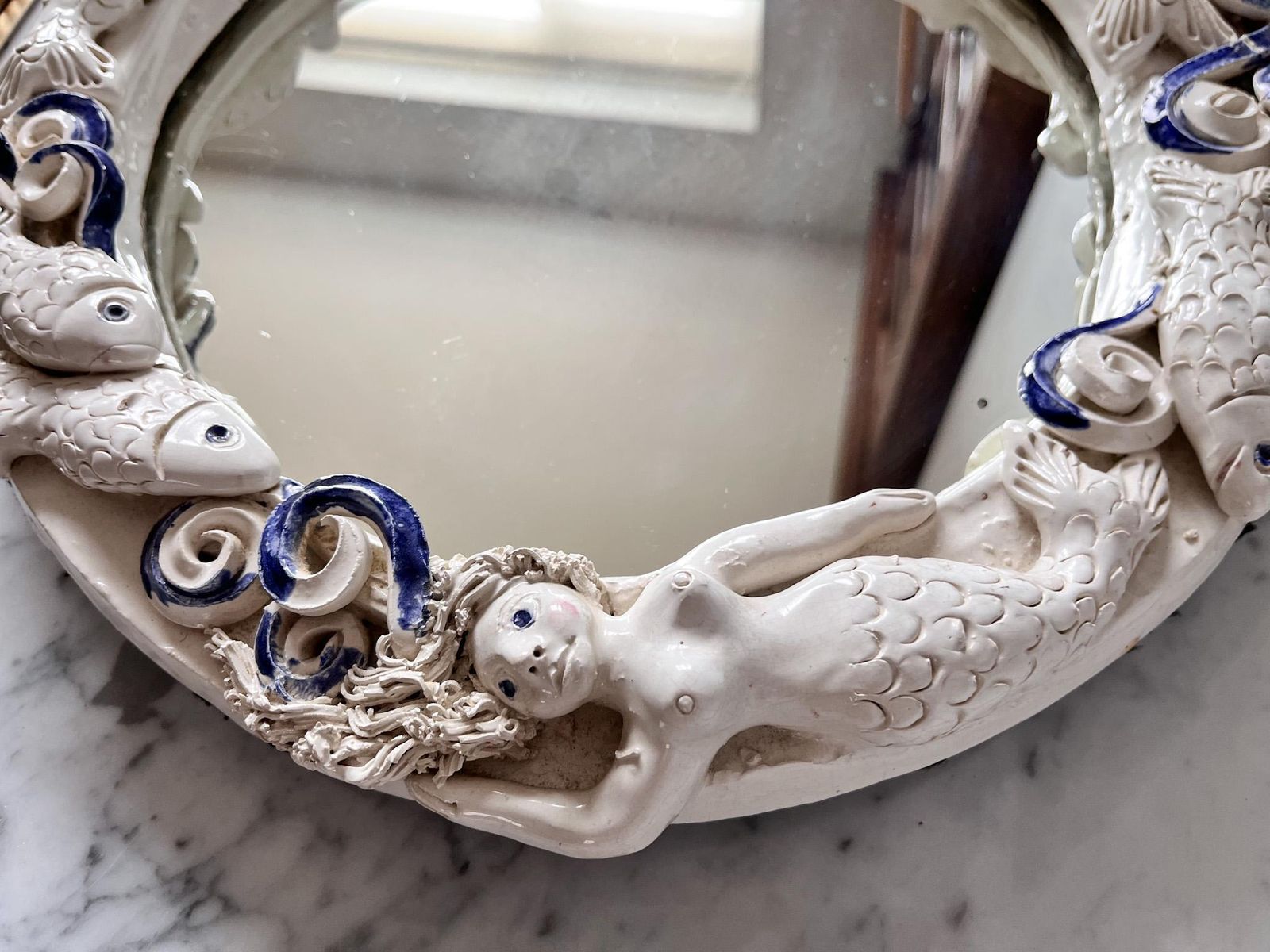 Ceramic Mermaid Mirror By Artist Sylvie Aurore Nisbet photo vintage