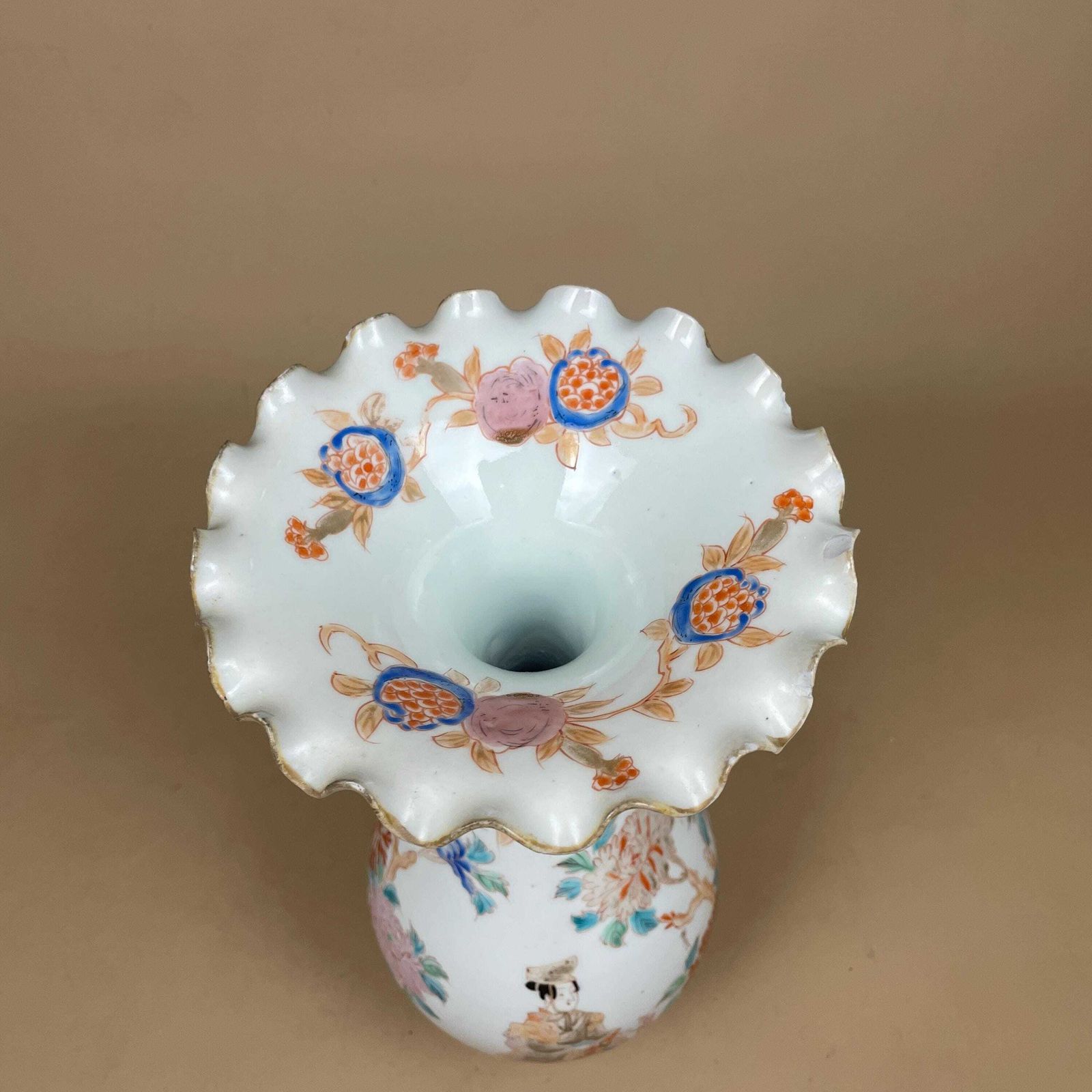 Oriental Antique Decorative Vase Ceramic White Pot Japanese Vintage Display Hand Painted Asian Old Floral Flowers Delicate Frilly Scalloped photo buy