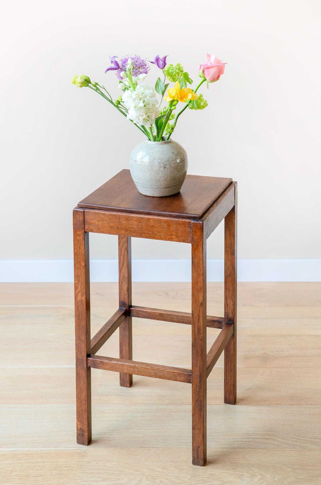 Art Deco Side Table   Solid Oak Square Plant Stand Stool   Dutch Accent Table photo for sale