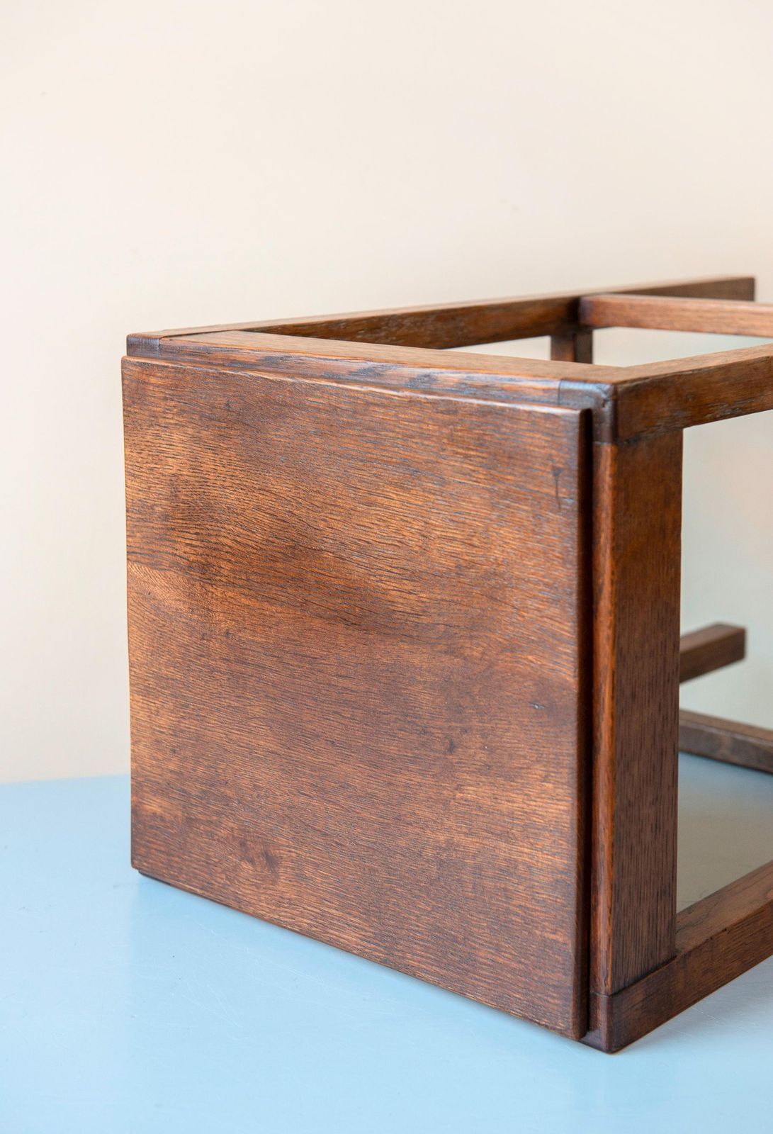 photo vinterior Art Deco Side Table   Solid Oak Square Plant Stand Stool   Dutch Accent Table