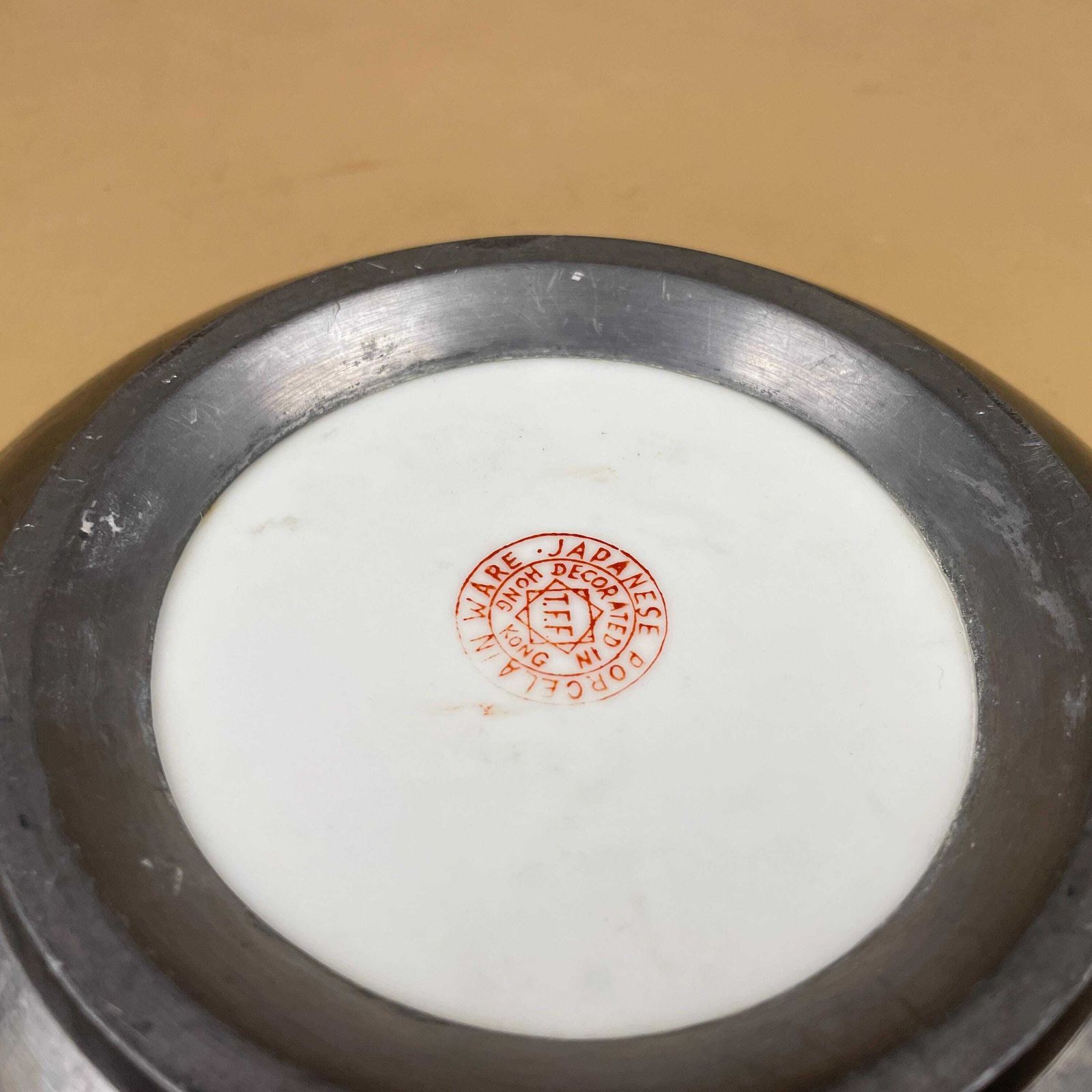 photo furniture Antique Oriental Ceramic Hand Painted Floral Bowl Plate Japanese Decorative Asian Round Porcelain Metal Back Blue 19.6cm Key Dish Coin