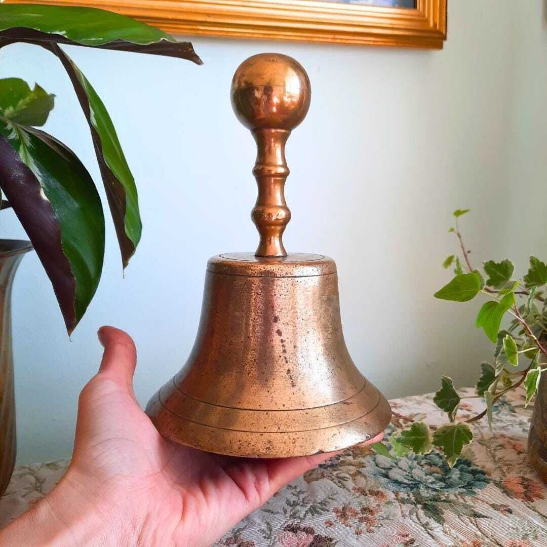 Antique Large Victorian Solid Brass School's Master Hand Bell 8.2'' Tall