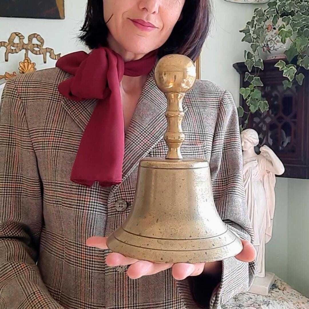 Antique Large Victorian Solid Brass School's Master Hand Bell 8.2'' Tall photo furniture