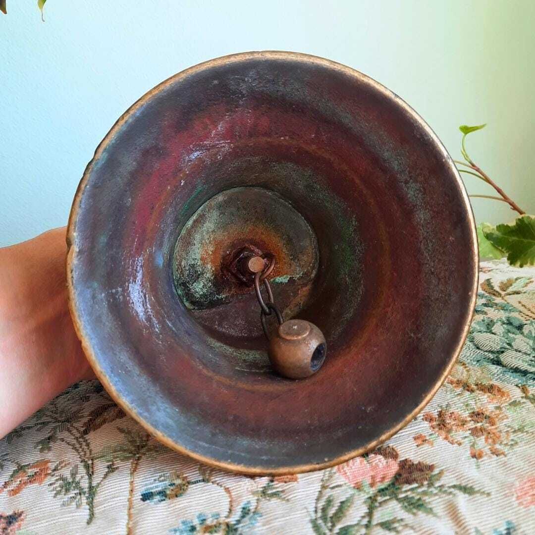Antique Large Victorian Solid Brass School's Master Hand Bell 8.2'' Tall photo vinterior