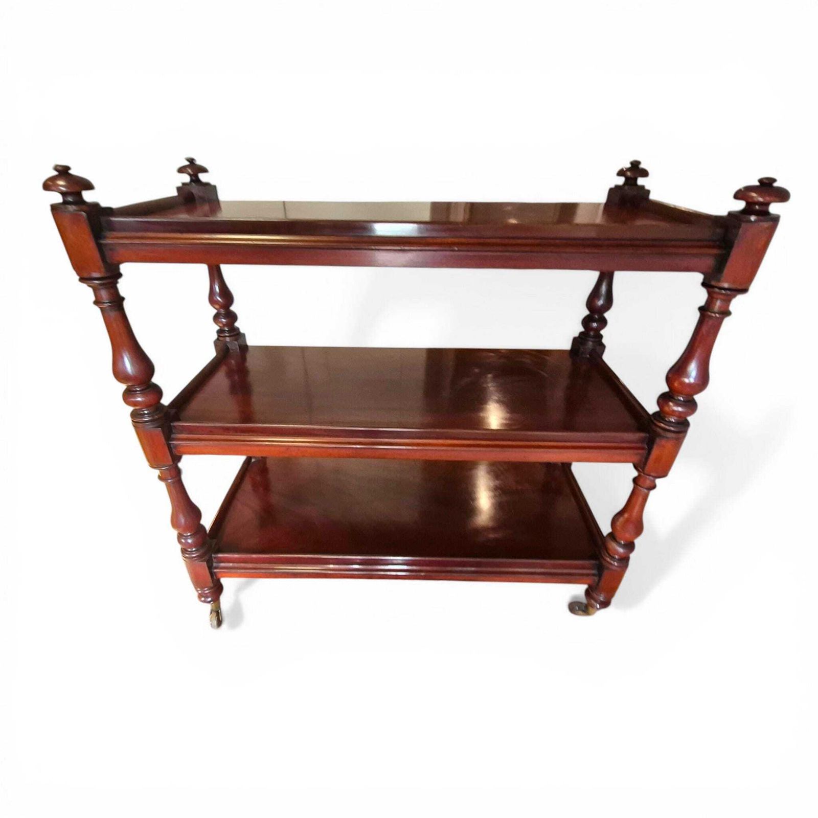 Antique Victorian Mahogany Dumb Waiter C1860 3 Tier Server Trolley Buffet Brass Porcelain Castors photo Furniture
