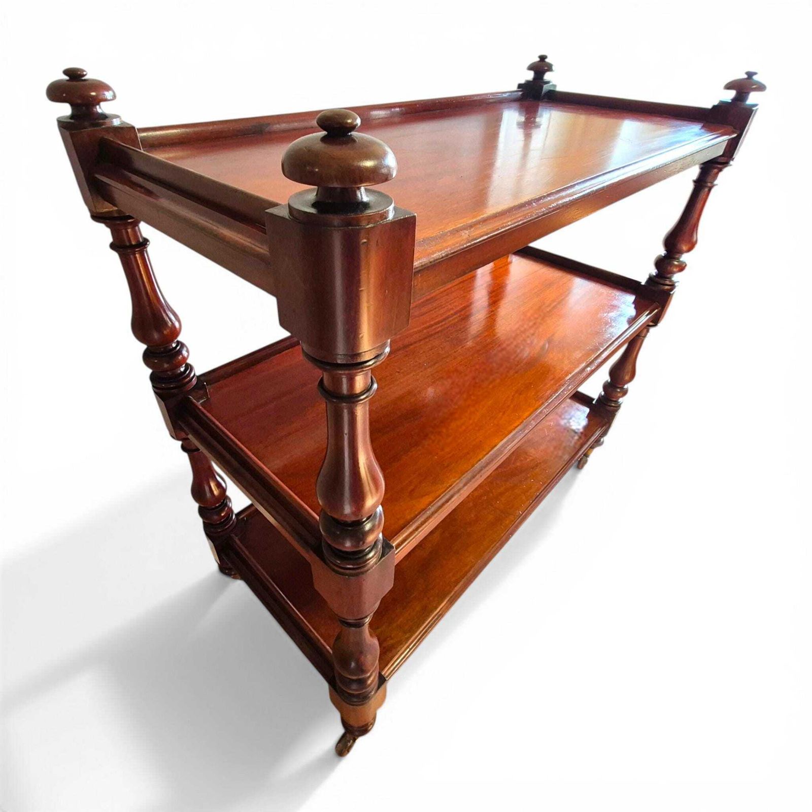 Antique Victorian Mahogany Dumb Waiter C1860 3 Tier Server Trolley Buffet Brass Porcelain Castors photo 830.0